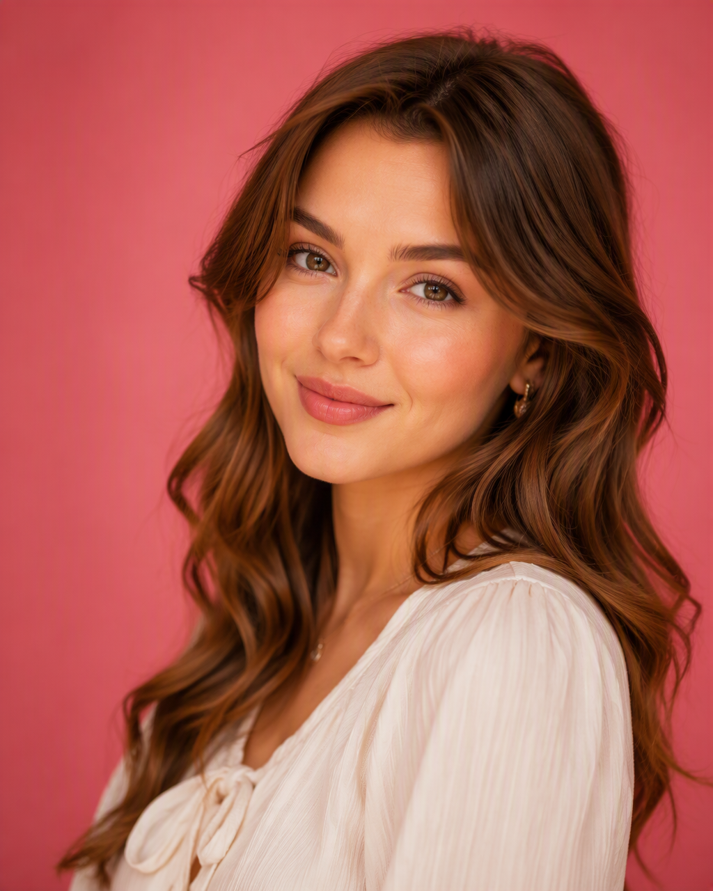 Create a hyper-realistic editorial portrait of a young wo...