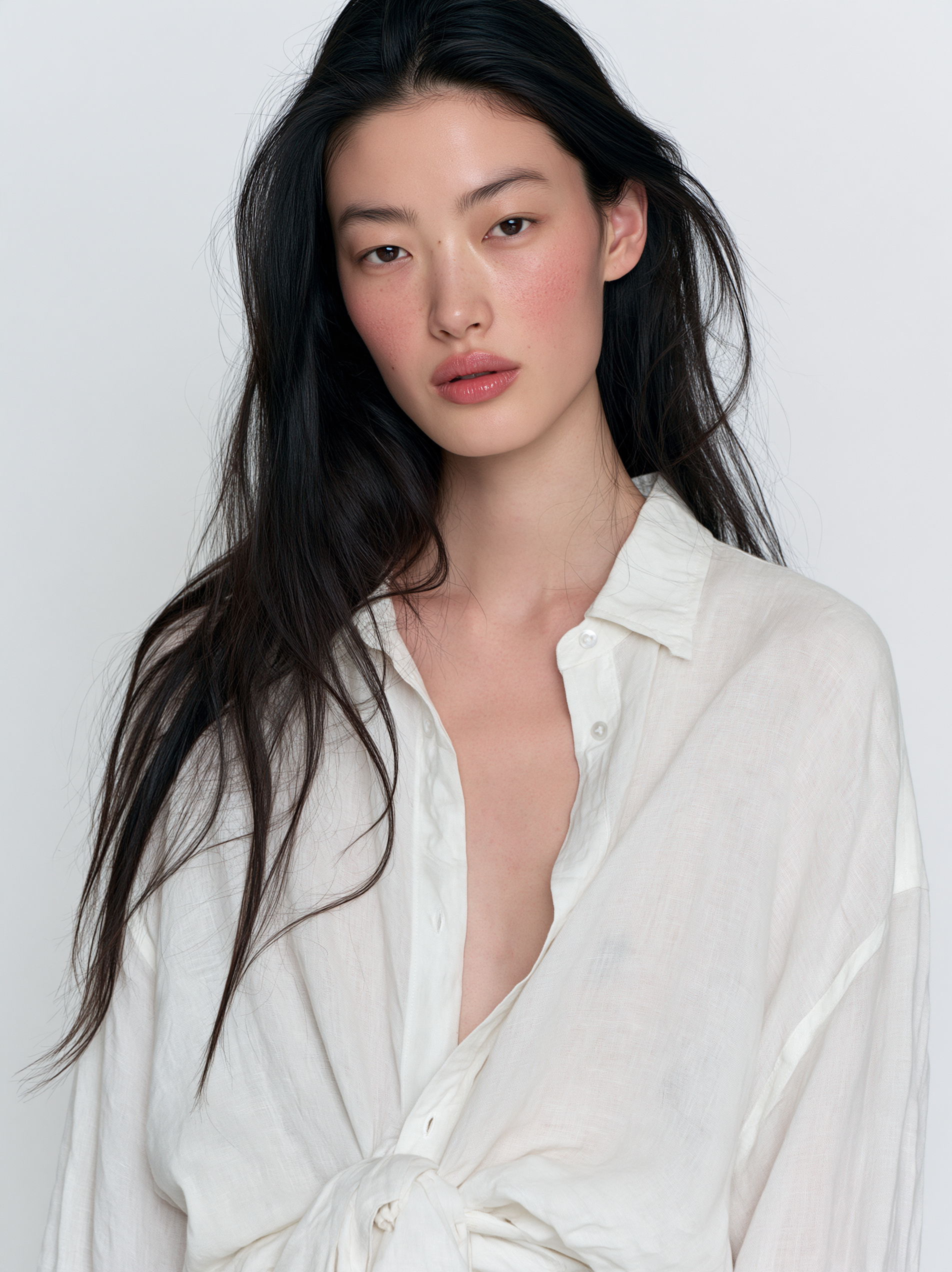 portrait of an Enst Asian female model with long black ha...