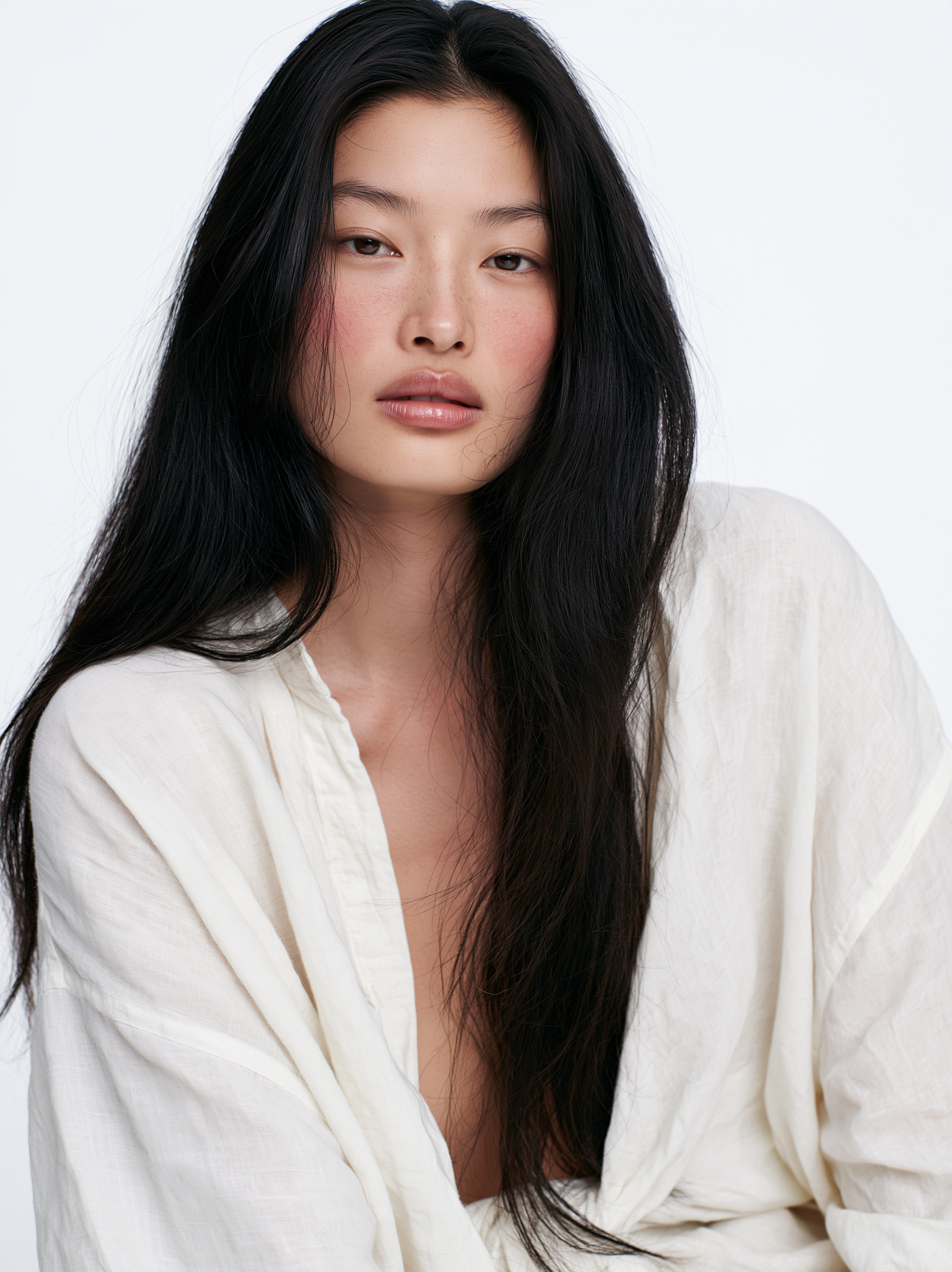 portrait of an Enst Asian female model with long black ha... - alternate