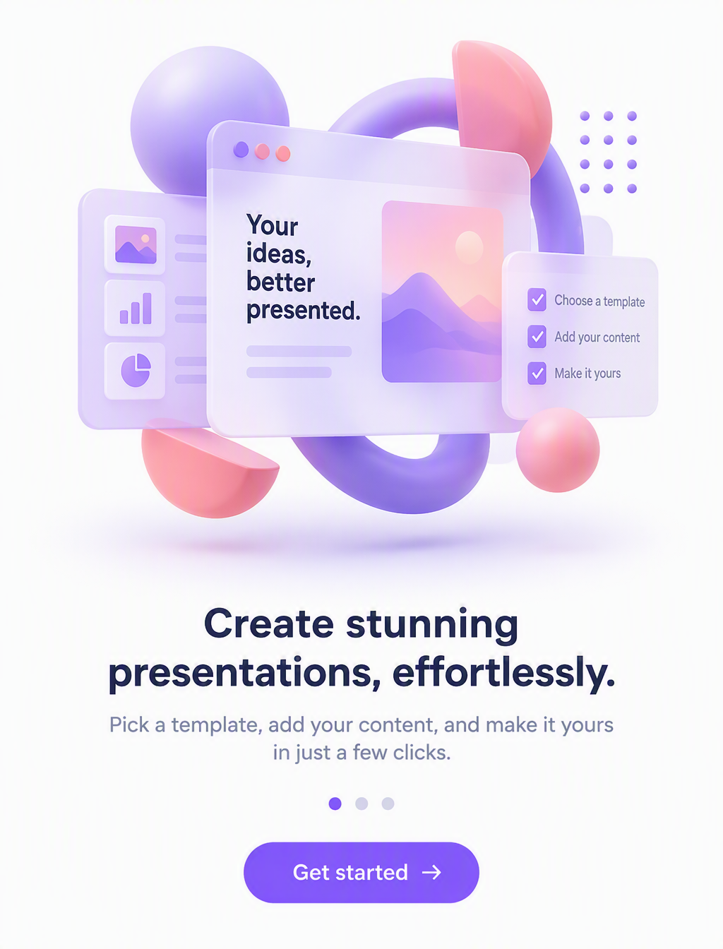 A polished 3D SaaS onboarding illustration floats centere...