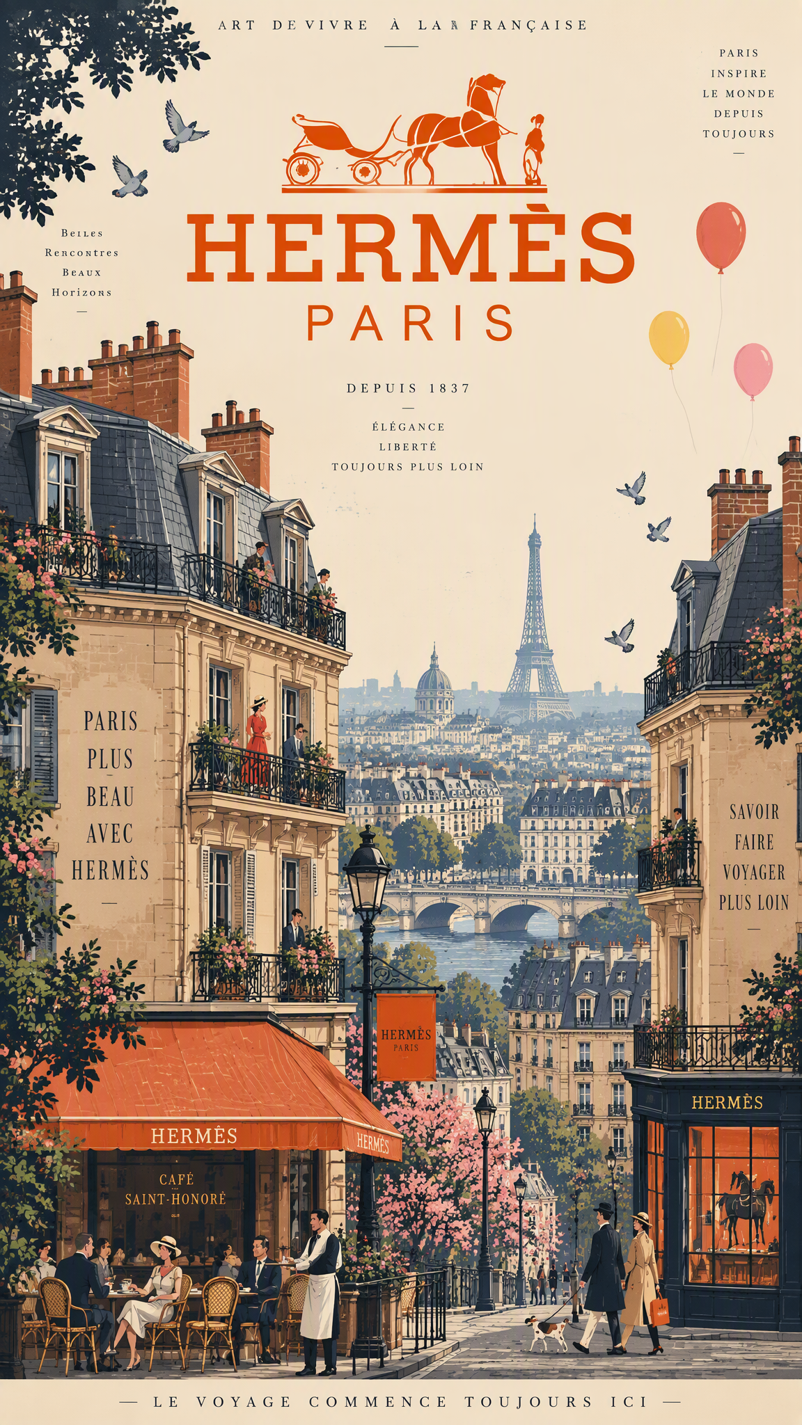 @Buat gambar Vintage French travel advertisement poster, ...