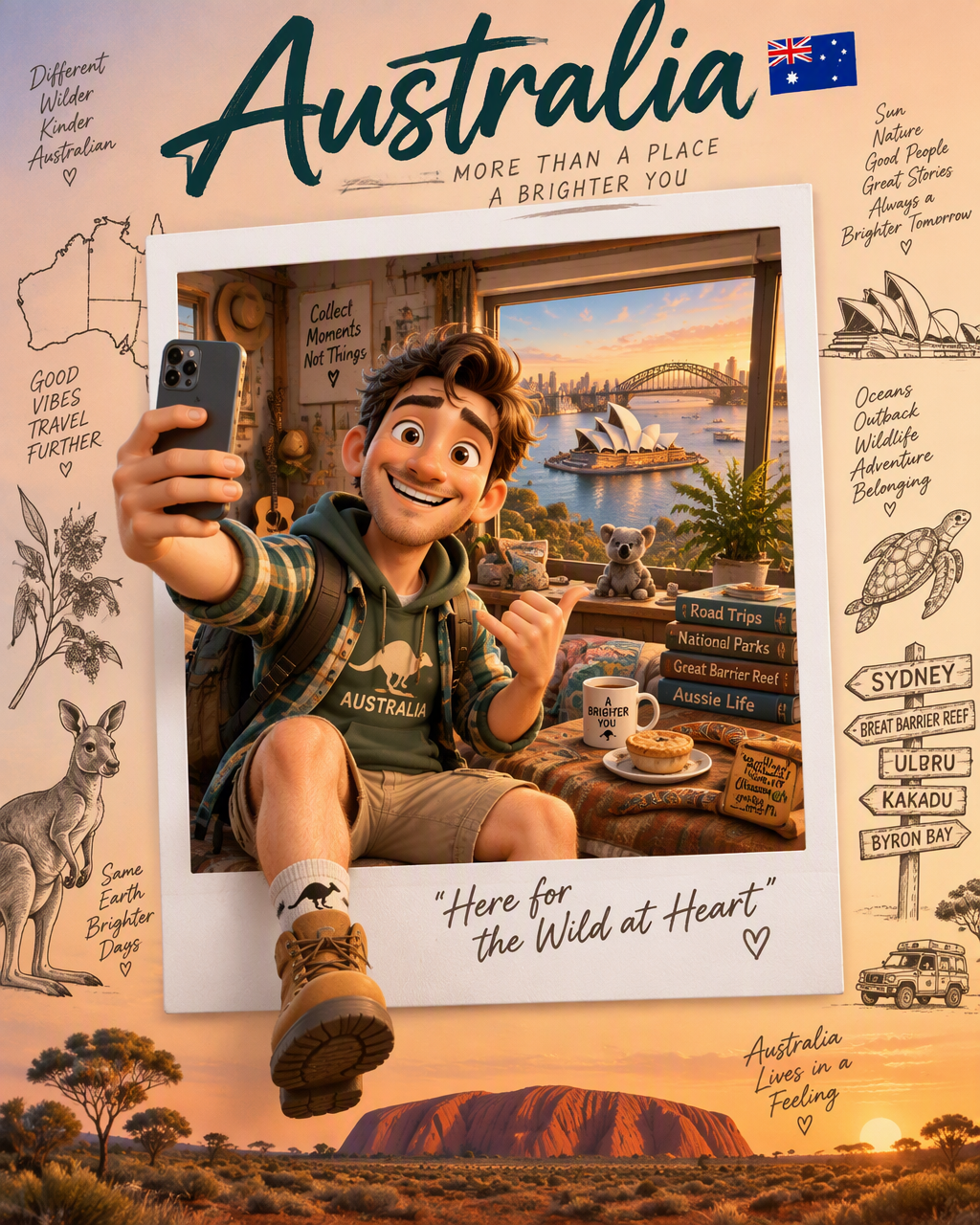 Create a premium collectible travel poster in a cute styl...
