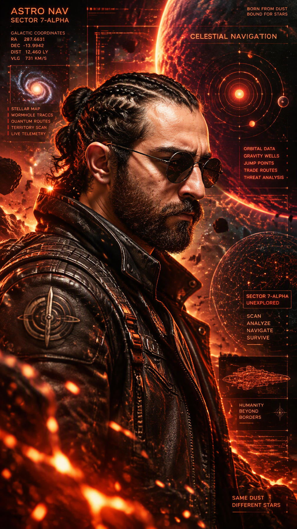 A cinematic side-profile portrait of a rugged man with a ...