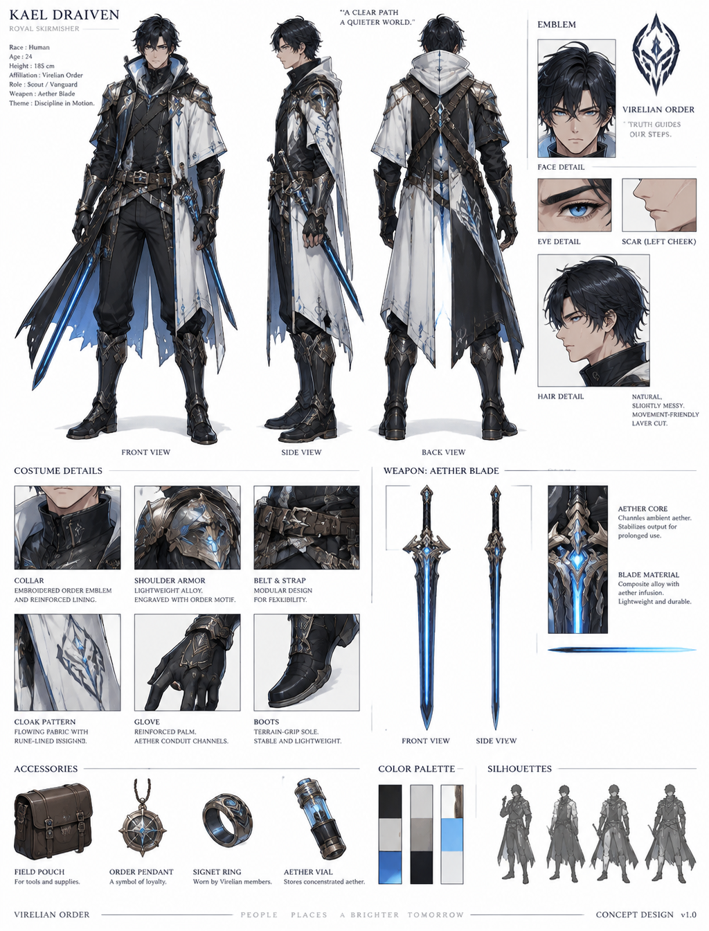 A character concept sheet of a [Character], featuring det...
