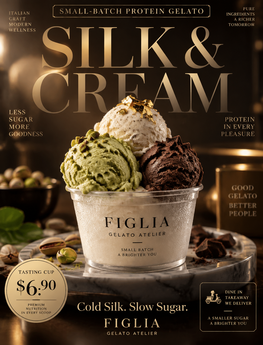 【项目定位】为原创高端意式 Gelato 品牌 “FIGLIA GELATO ATELIER” 创作戛纳级促销海报...