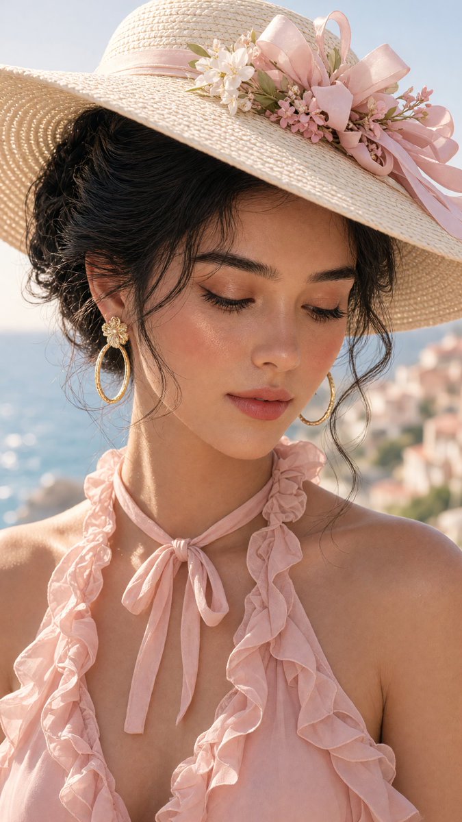 A close-up portrait of a glamorous young woman outdoors n...