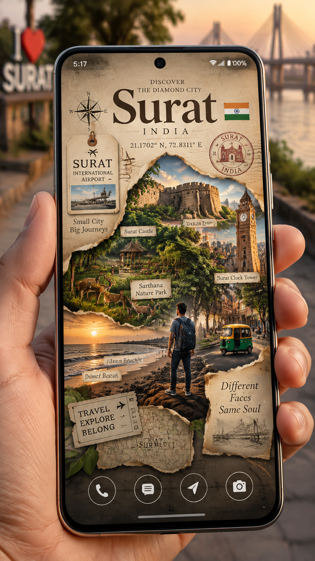Create a premium cinematic 3D travel poster displayed on ...