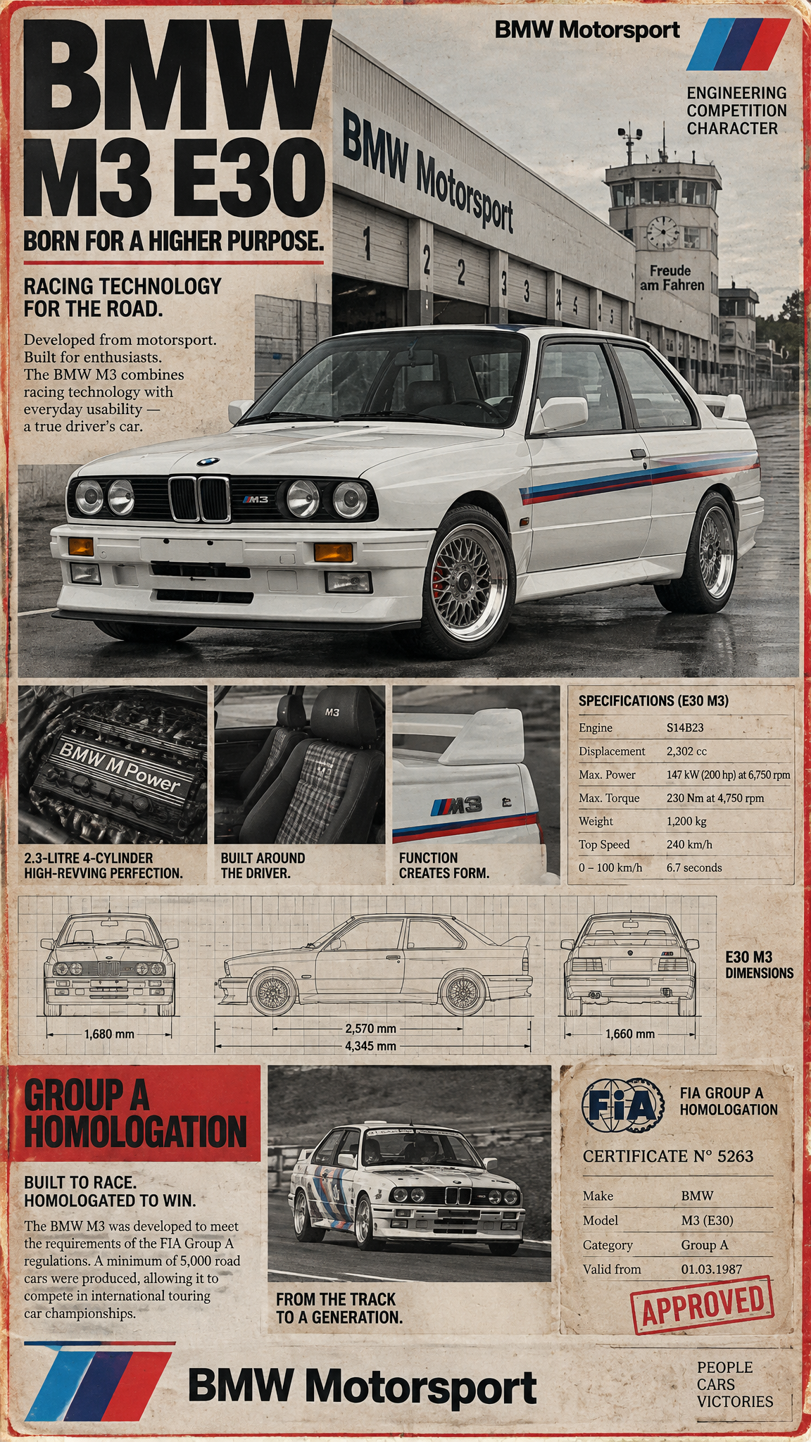 Vintage 1980s motorsport homologation poster, photorealis...