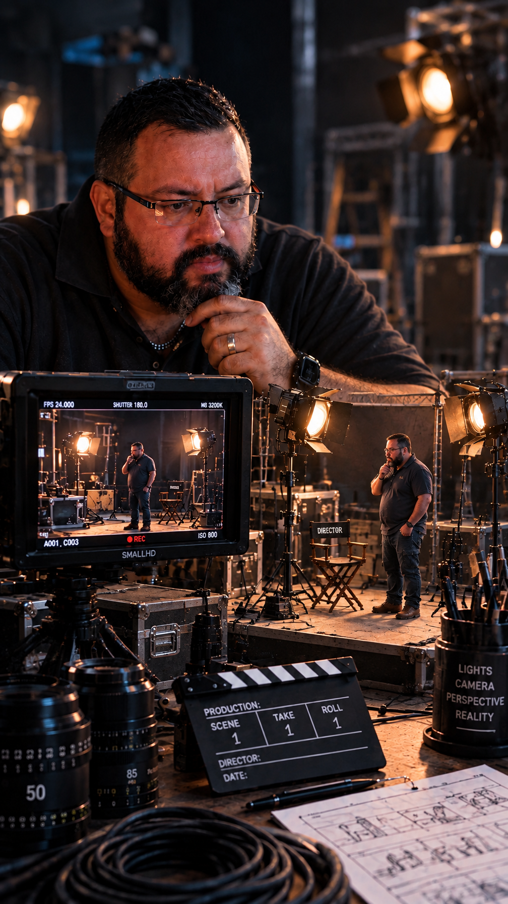 Uma cena de estúdio cinematográfico ultra-realista de um ...