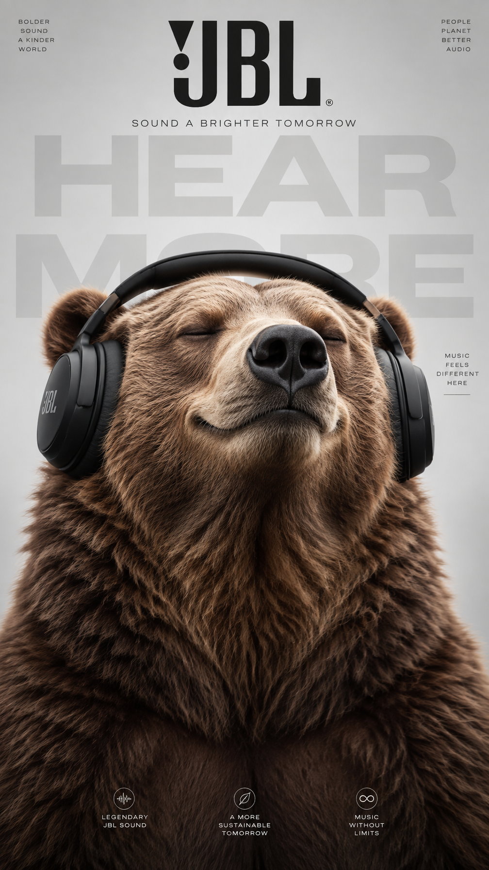 Ultra realistic commercial poster of a massive brown griz...