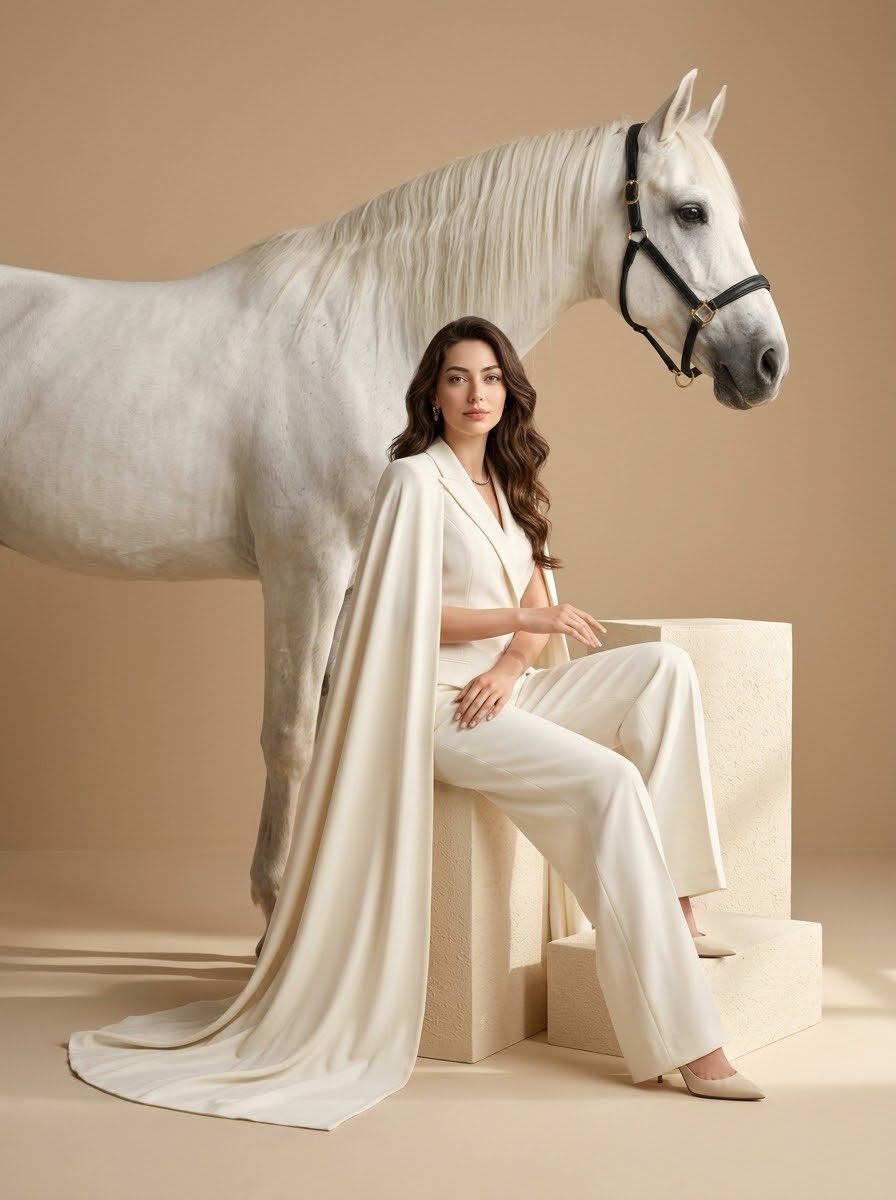 Ultra-realistic luxury fashion editorial in a minimalist ...