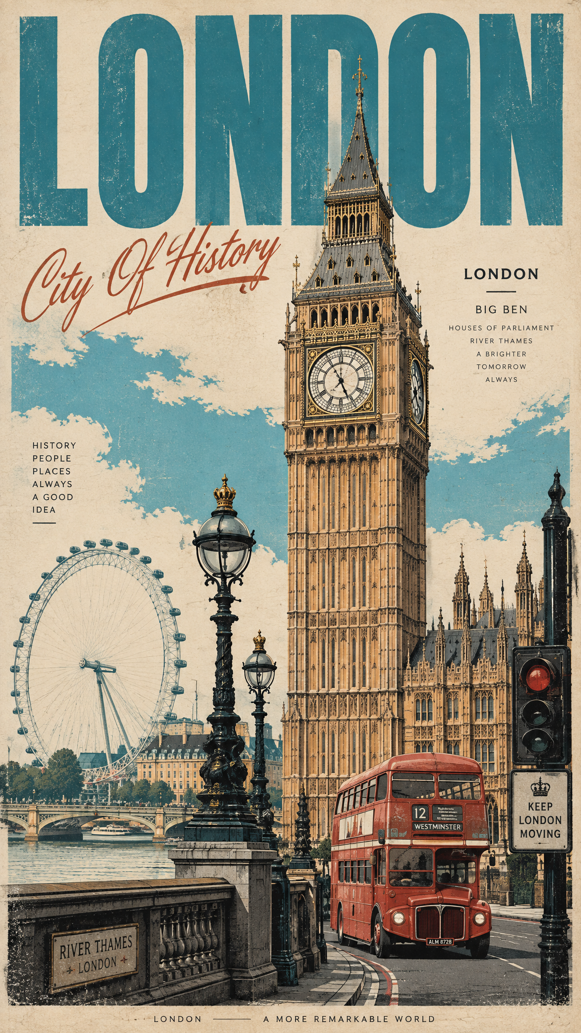 Vintage travel poster, mid-century screen-printed aesthet...