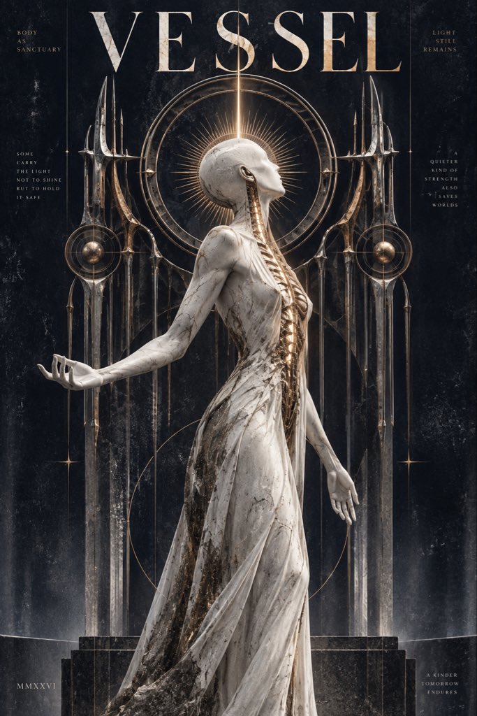 2:3 竖版海报,neo-gothic sacred editorial poster,成年中性人体,整体像 ma...