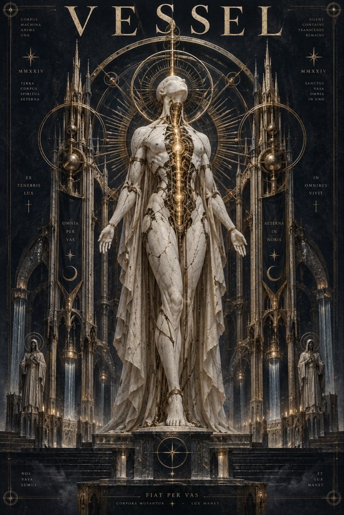 2:3 竖版海报,neo-gothic sacred editorial poster,成年中性人体,整体像 ma... - alternate