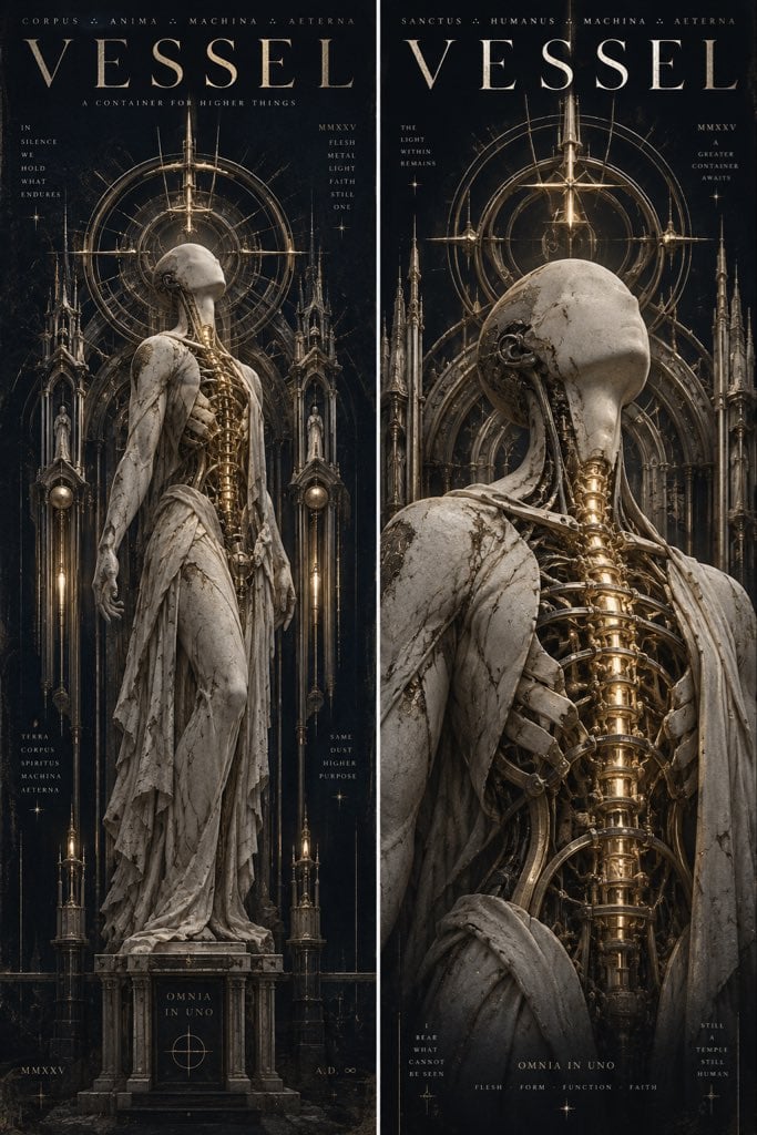2:3 竖版海报,neo-gothic sacred editorial poster,成年中性人体,整体像 ma... - alternate