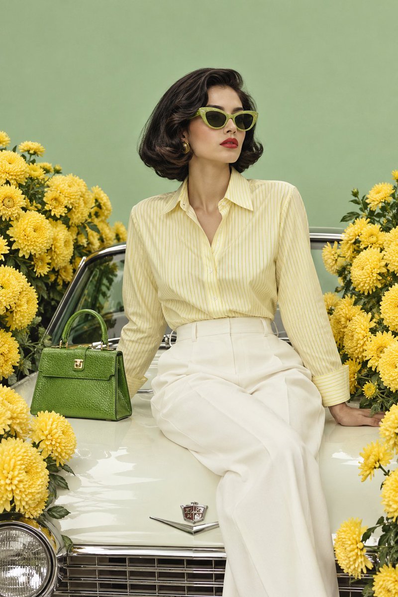 High-fashion editorial portrait of a young woman with a v...