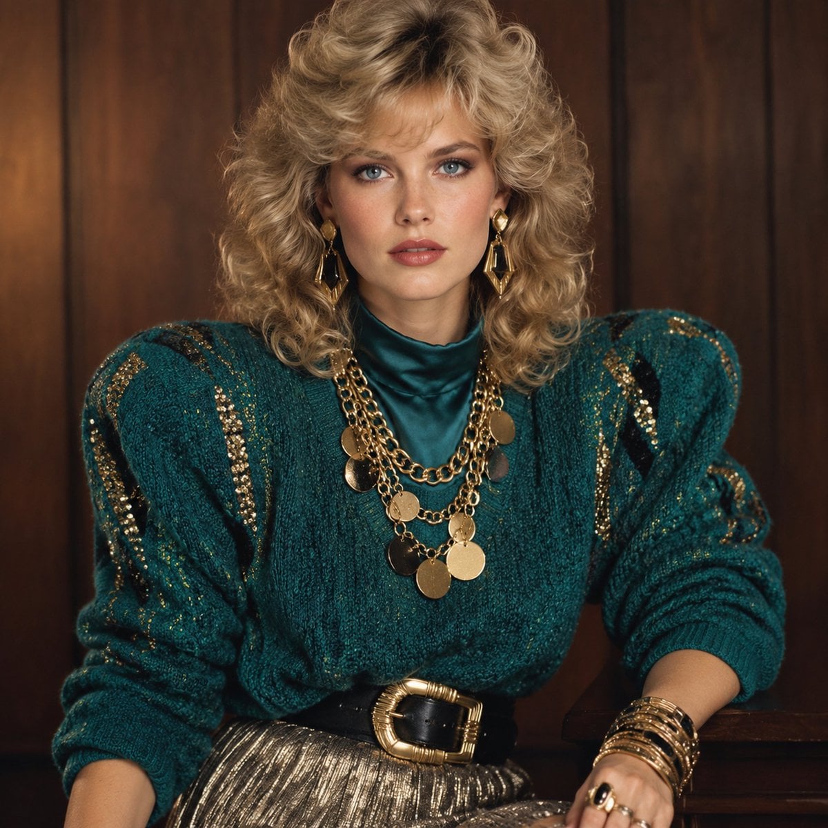 Create a front-facing studio portrait of a glamorous woma...