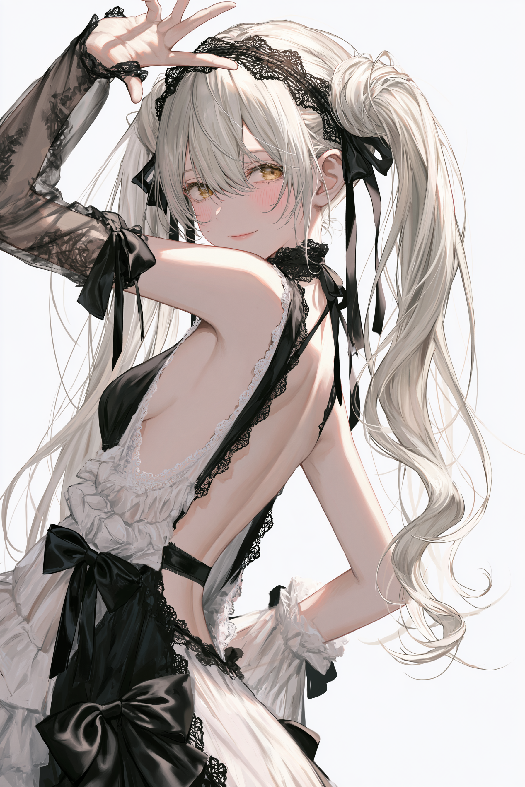 Prompt:Three-quarter rear view of an adult anime woman lo... - alternate