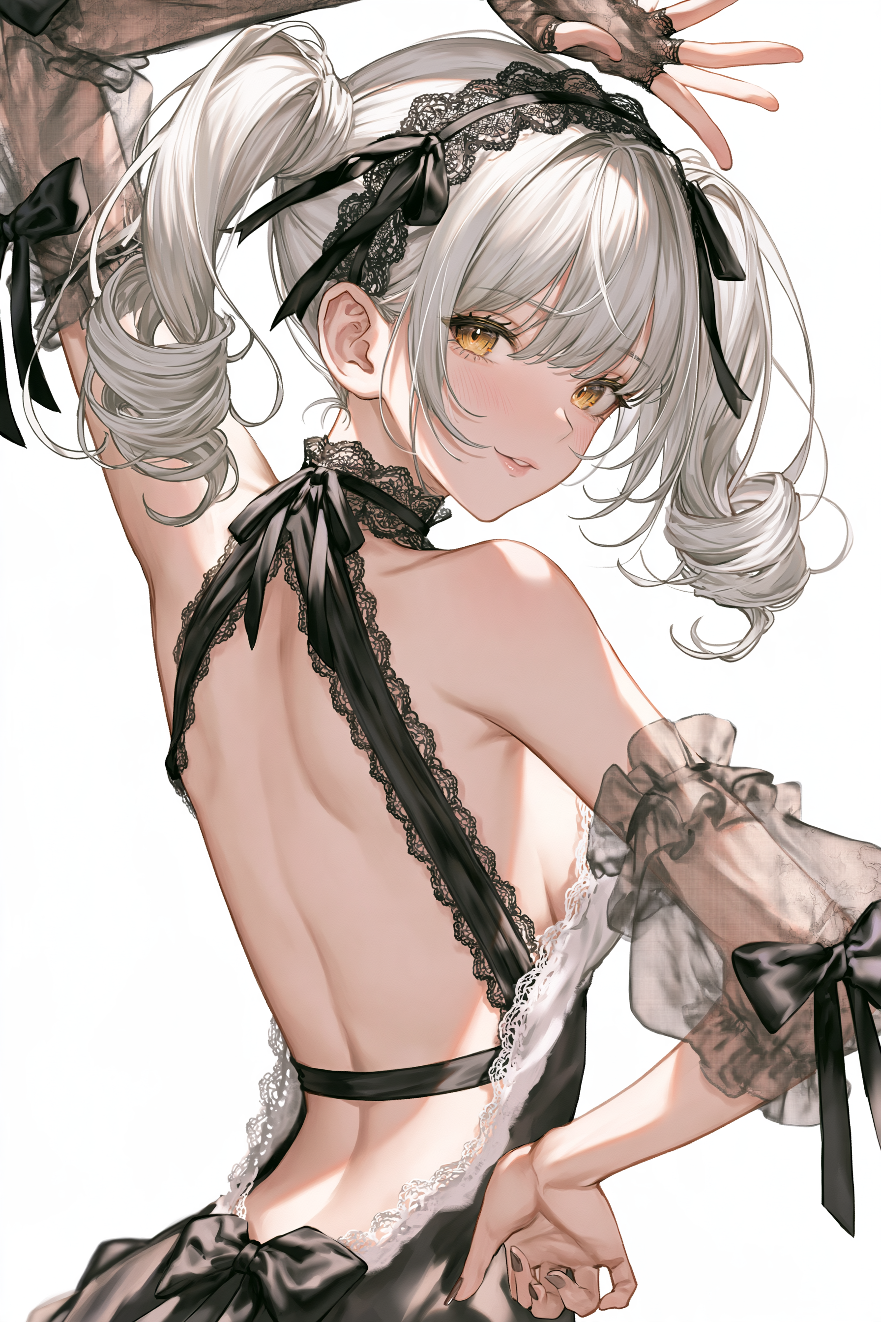 Prompt:Three-quarter rear view of an adult anime woman lo... - alternate