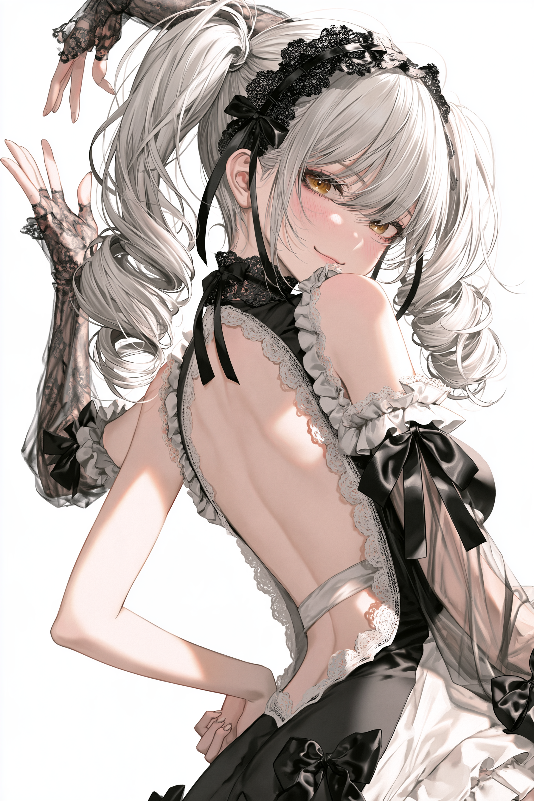Prompt:Three-quarter rear view of an adult anime woman lo... - alternate