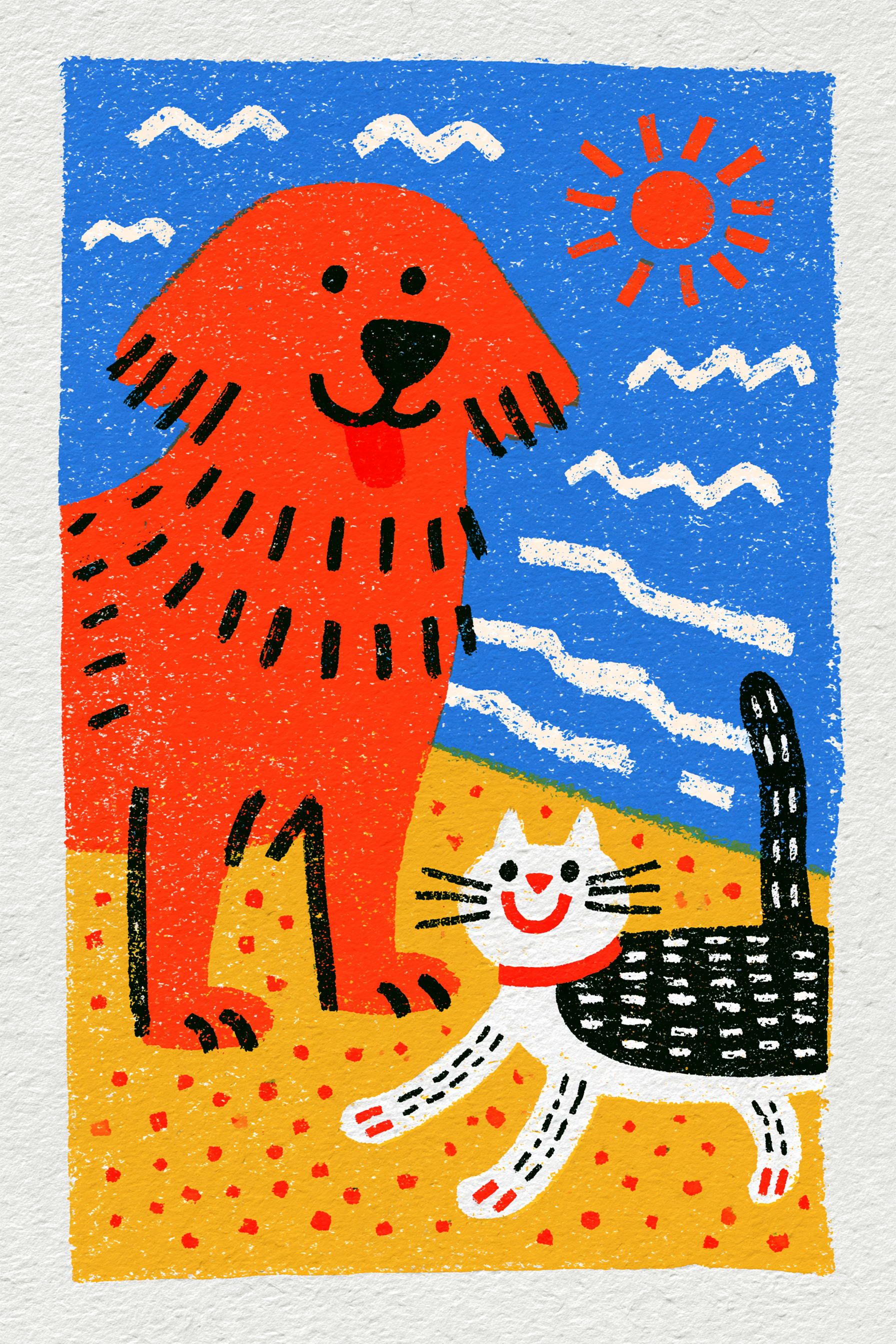 a golden retriever and a cat happy and playing together o...