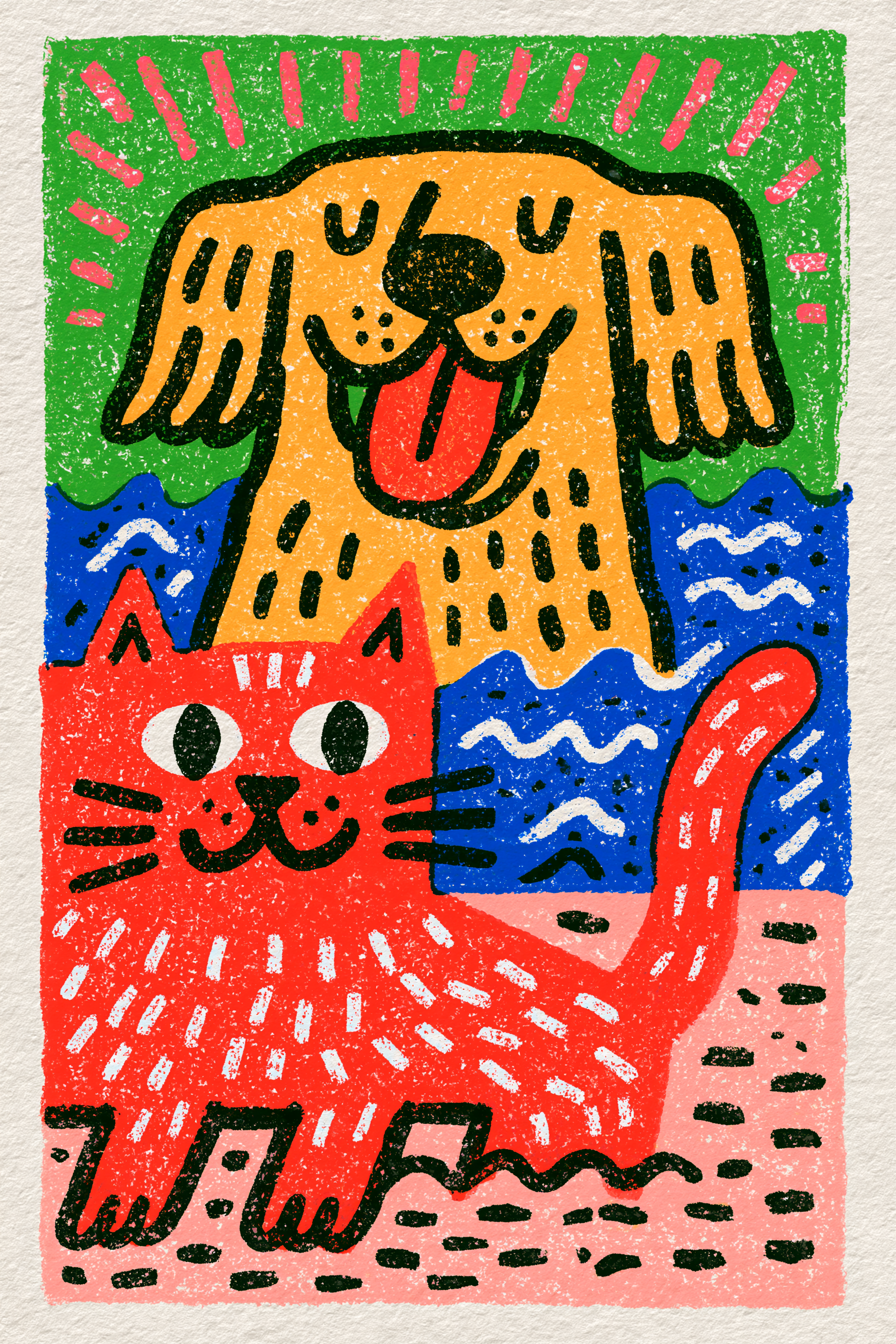 a golden retriever and a cat happy and playing together o... - alternate
