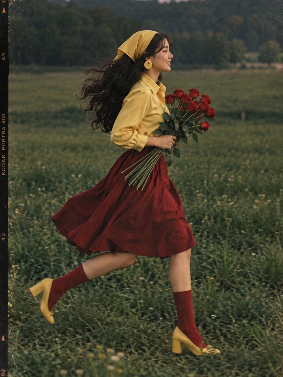 A young Asian woman running gracefully through an open gr...