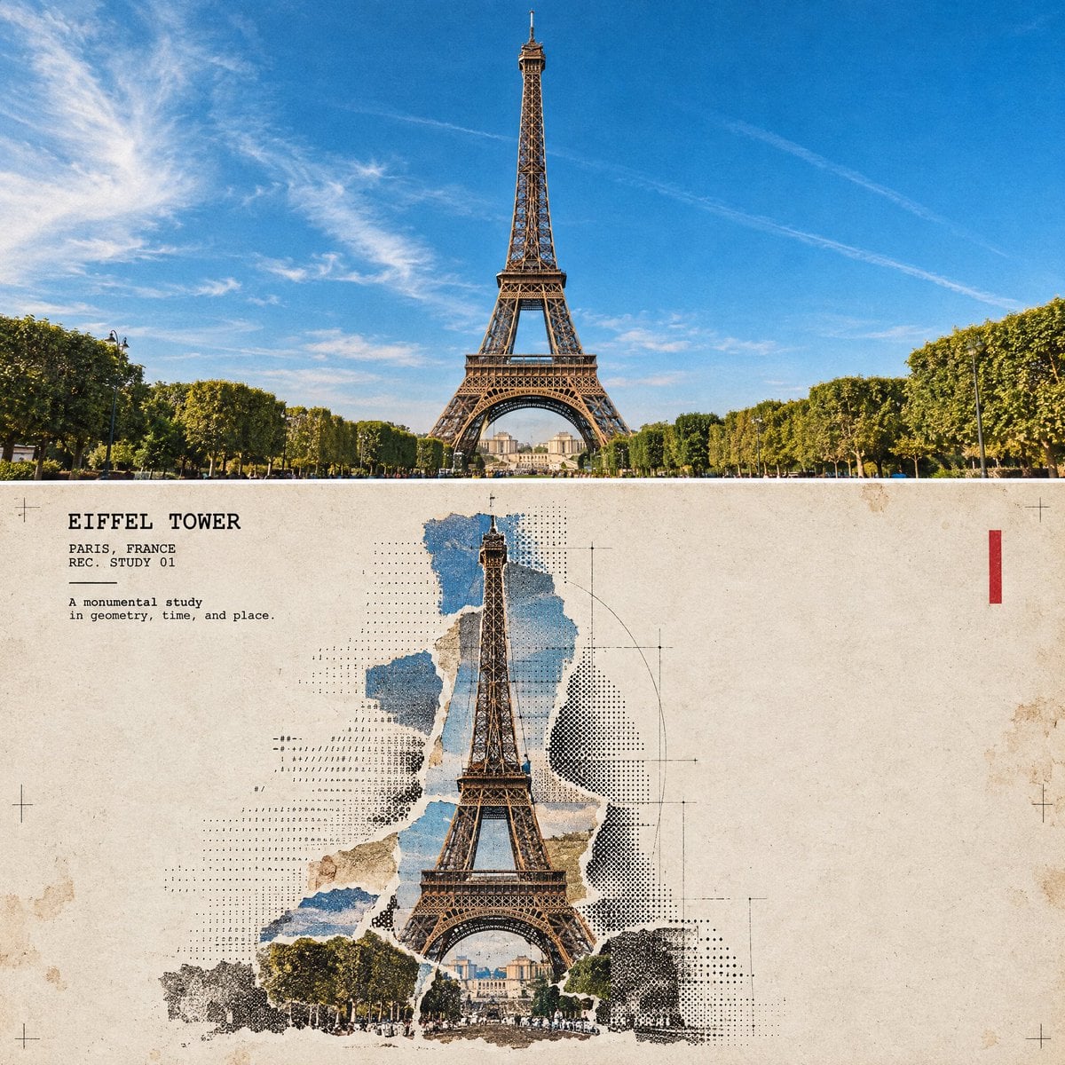 Turn this structure photo into a single high-end halftone... - alternate