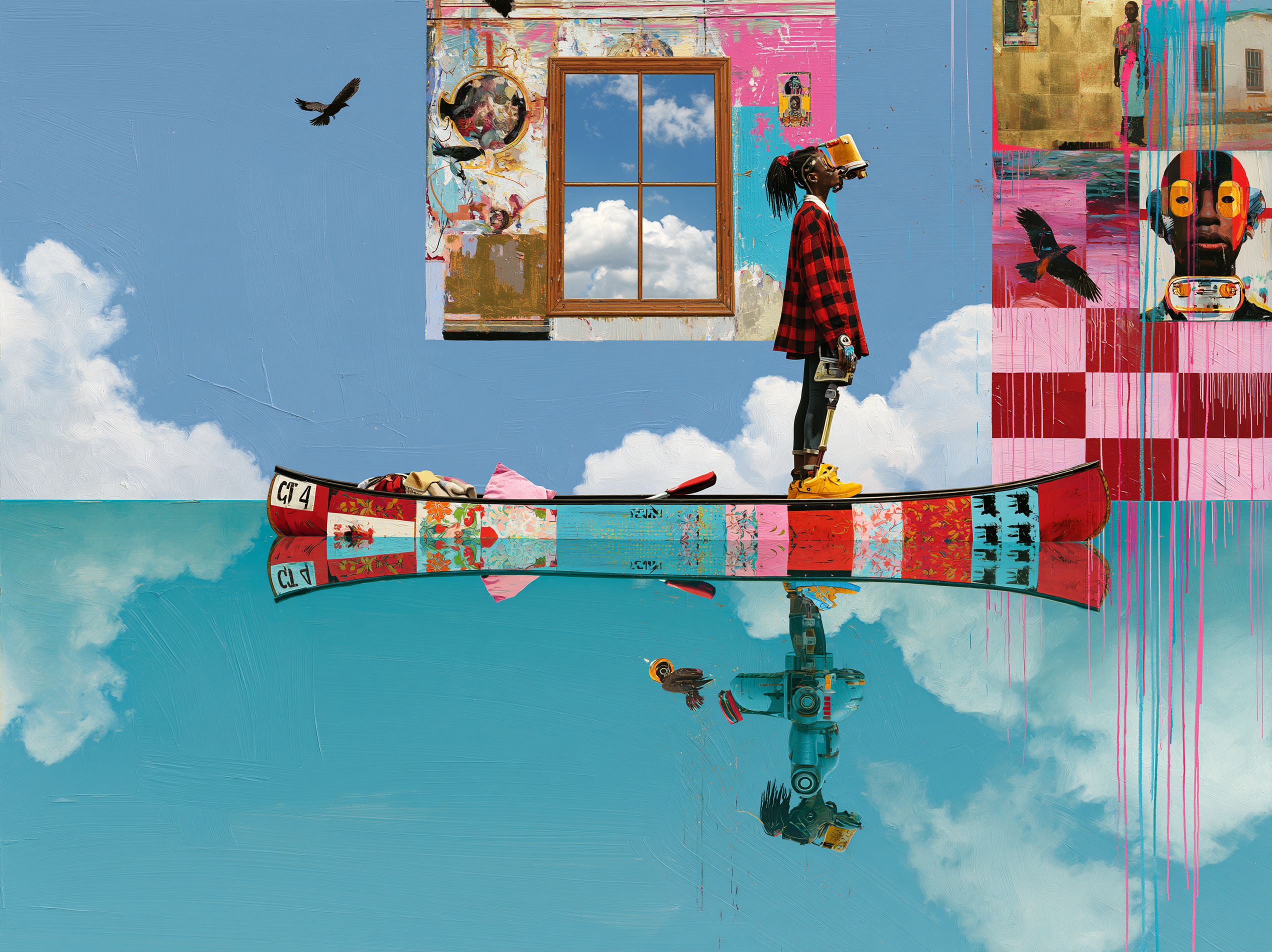 a painting depicting a person looking at the sky as if fl... - alternate