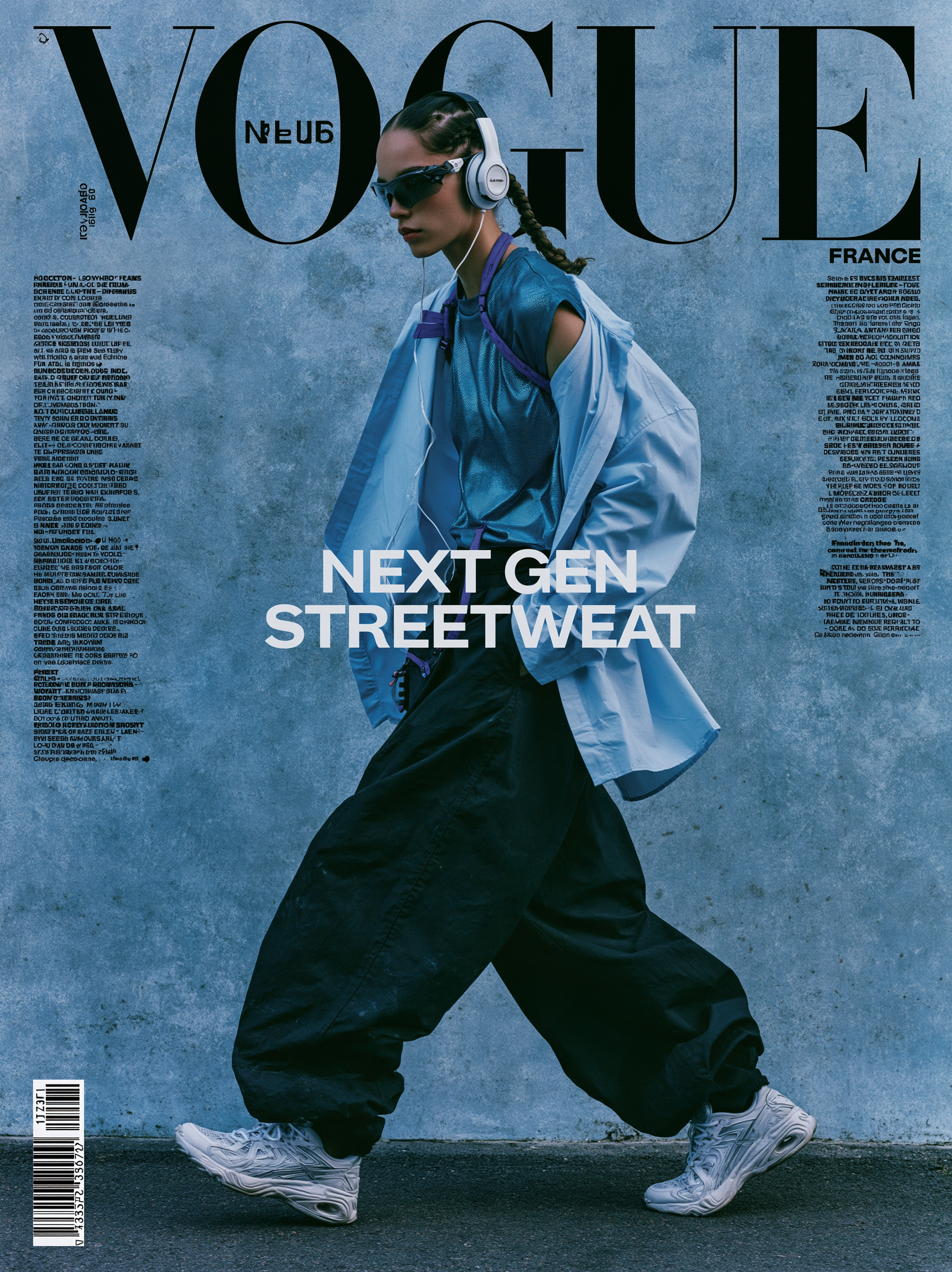 a textured, blue toned magazine cover featuring a model i... - alternate