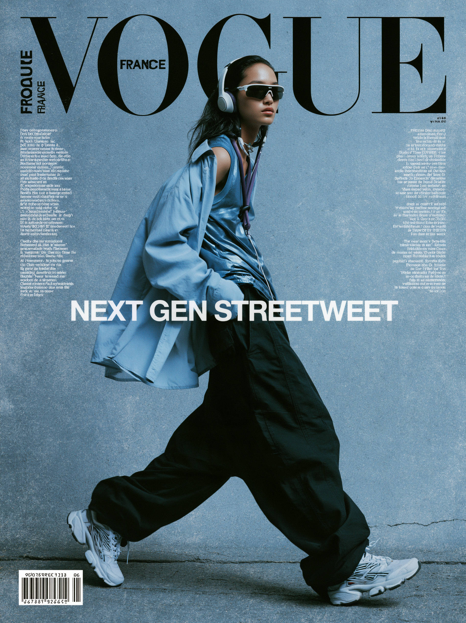 a textured, blue toned magazine cover featuring a model i... - alternate