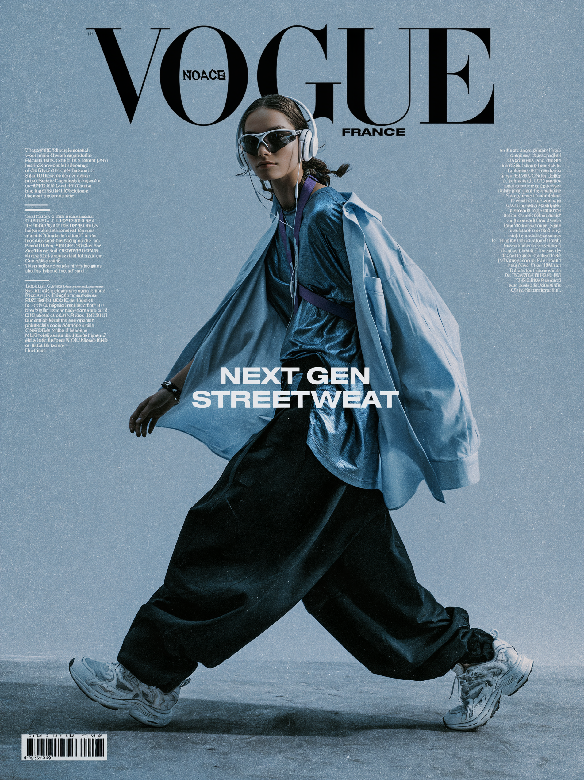 a textured, blue toned magazine cover featuring a model i... - alternate