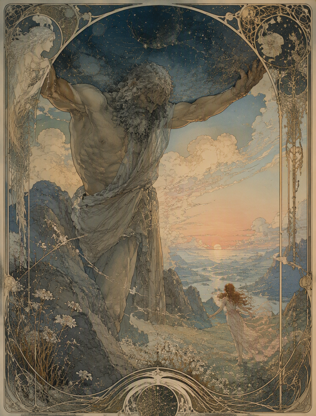 Upon the crest where heavens lean,Where stars like embers...
