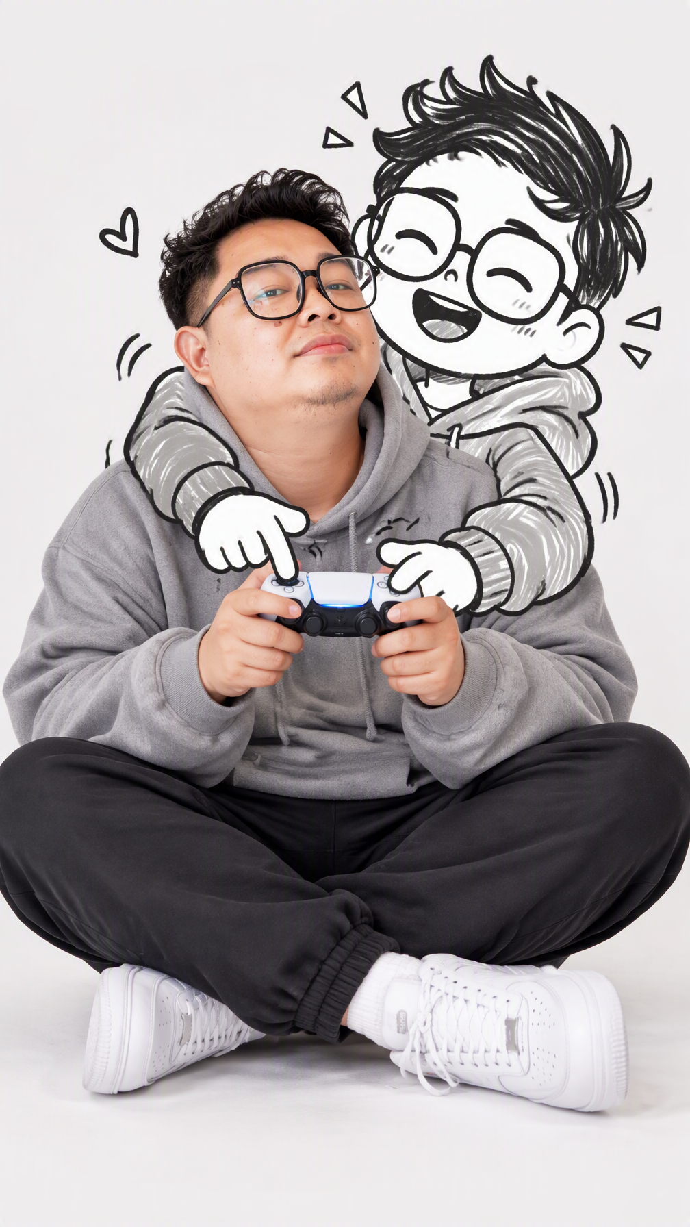 Ultra-realistic minimalist portrait of a young male gamer...