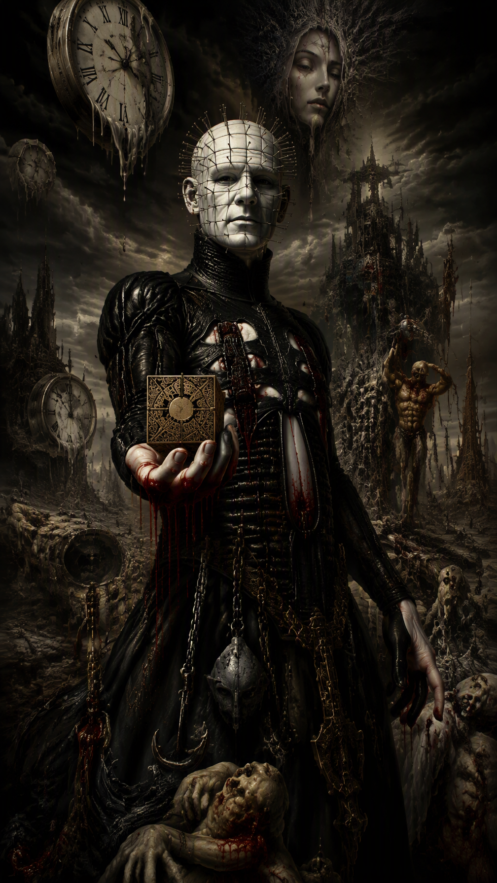 Pinhead (Clive Barker's Hellraiser) in a Gothic wasteland...