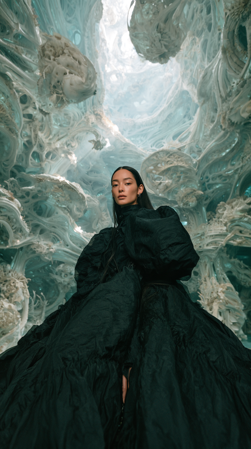 High-fashion editorial portrait of a striking woman, pose... - alternate