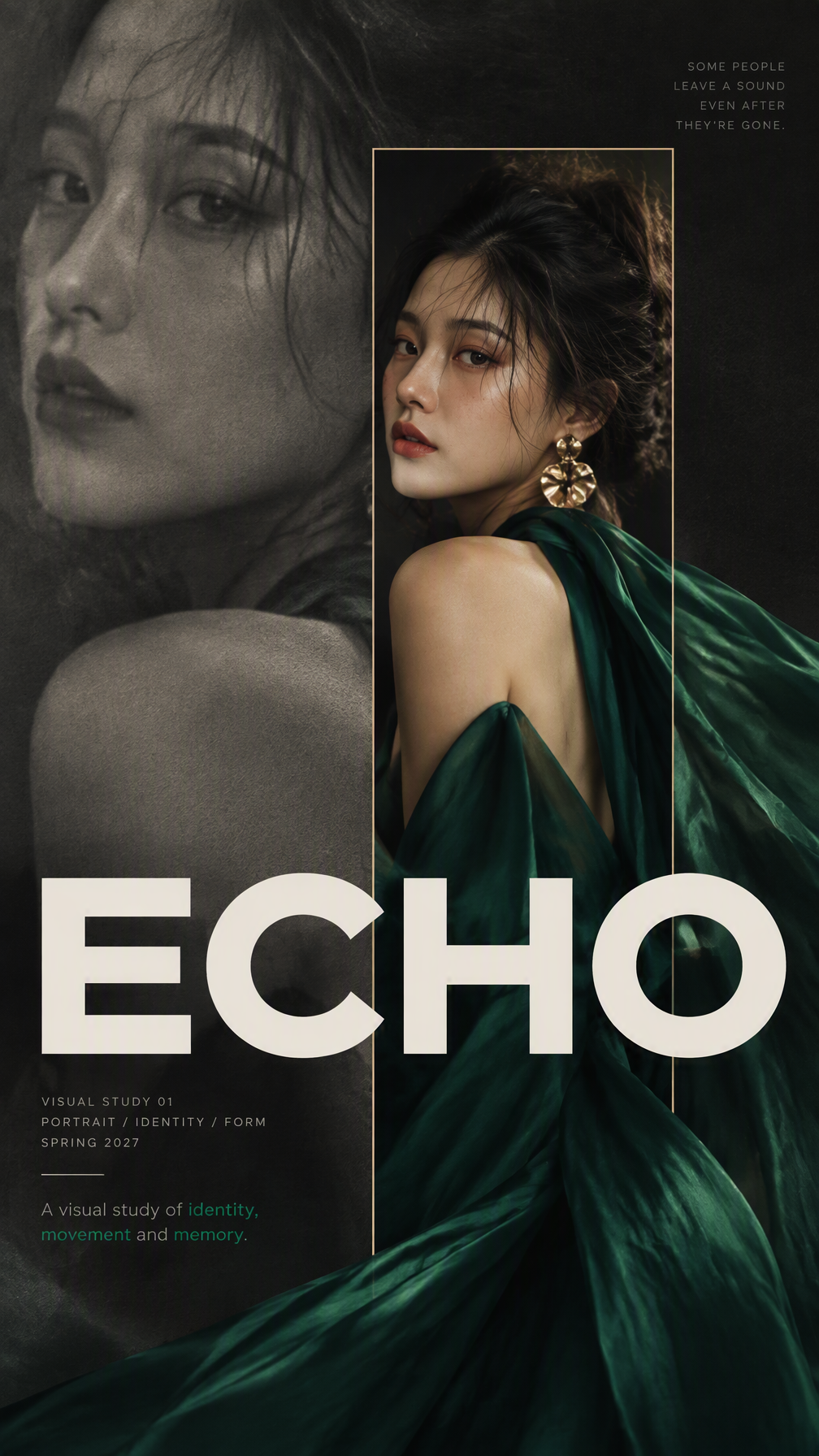 Create a premium conceptual fashion editorial poster titl...