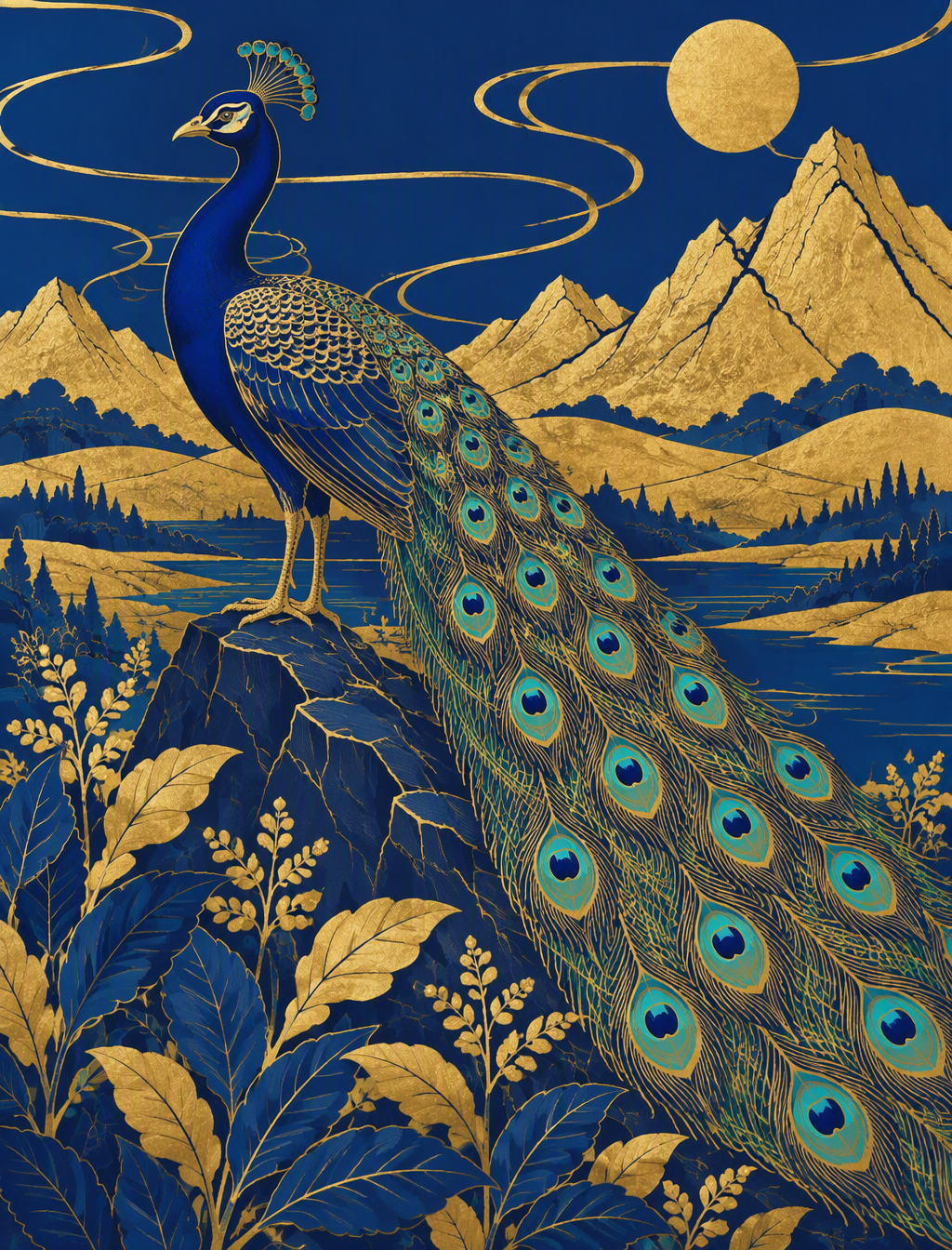 Modern decorative graphic illustration inspired by Japane...