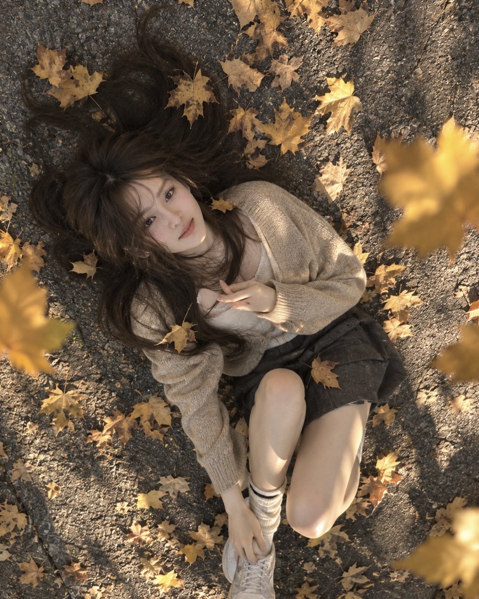 A photorealistic artistic overhead portrait of a young wo...