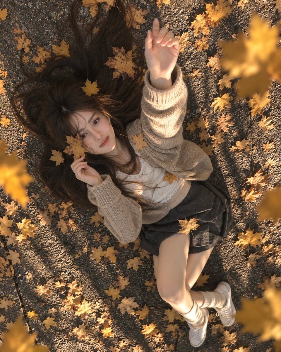A photorealistic artistic overhead portrait of a young wo... - alternate