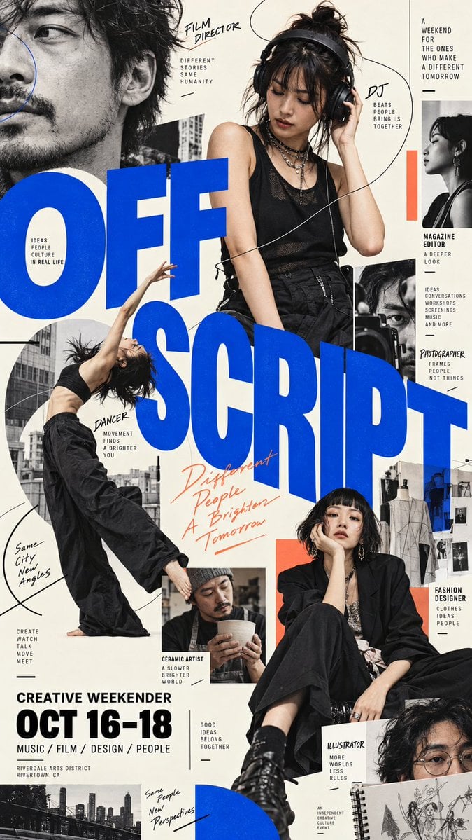 Create a high-end multi-person editorial poster. - alternate