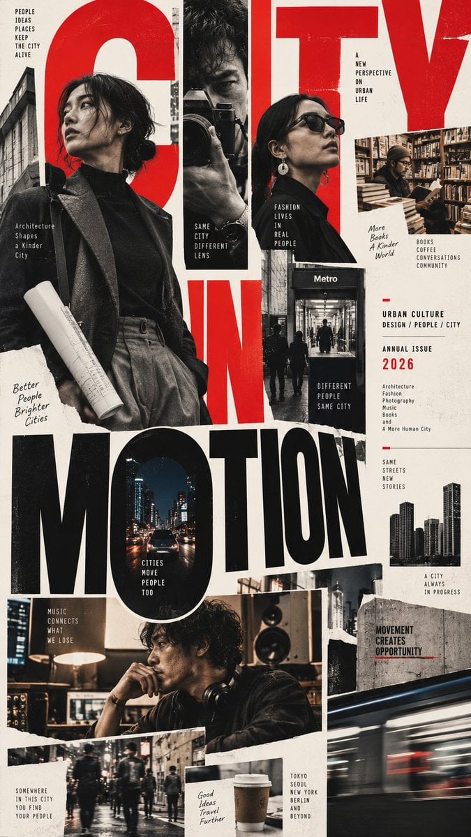 Create a high-end multi-person editorial poster. - alternate