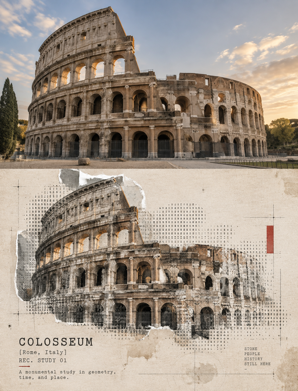 Turn this structure photo into a single high-end halftone...