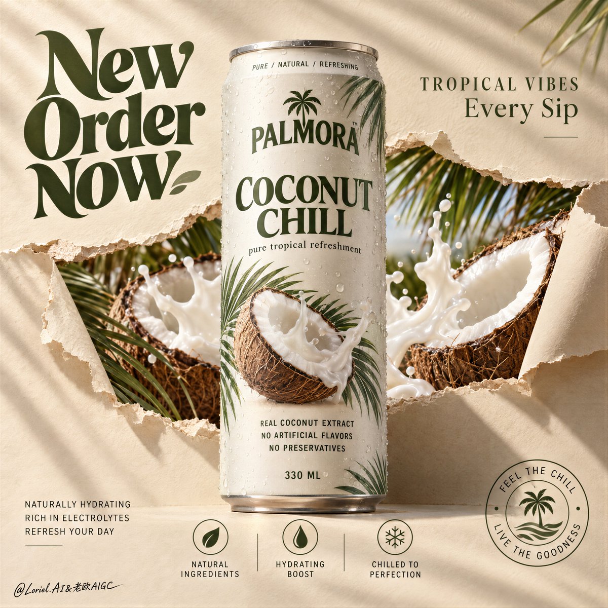 A hyper-real premium beverage poster advertisement for a ...