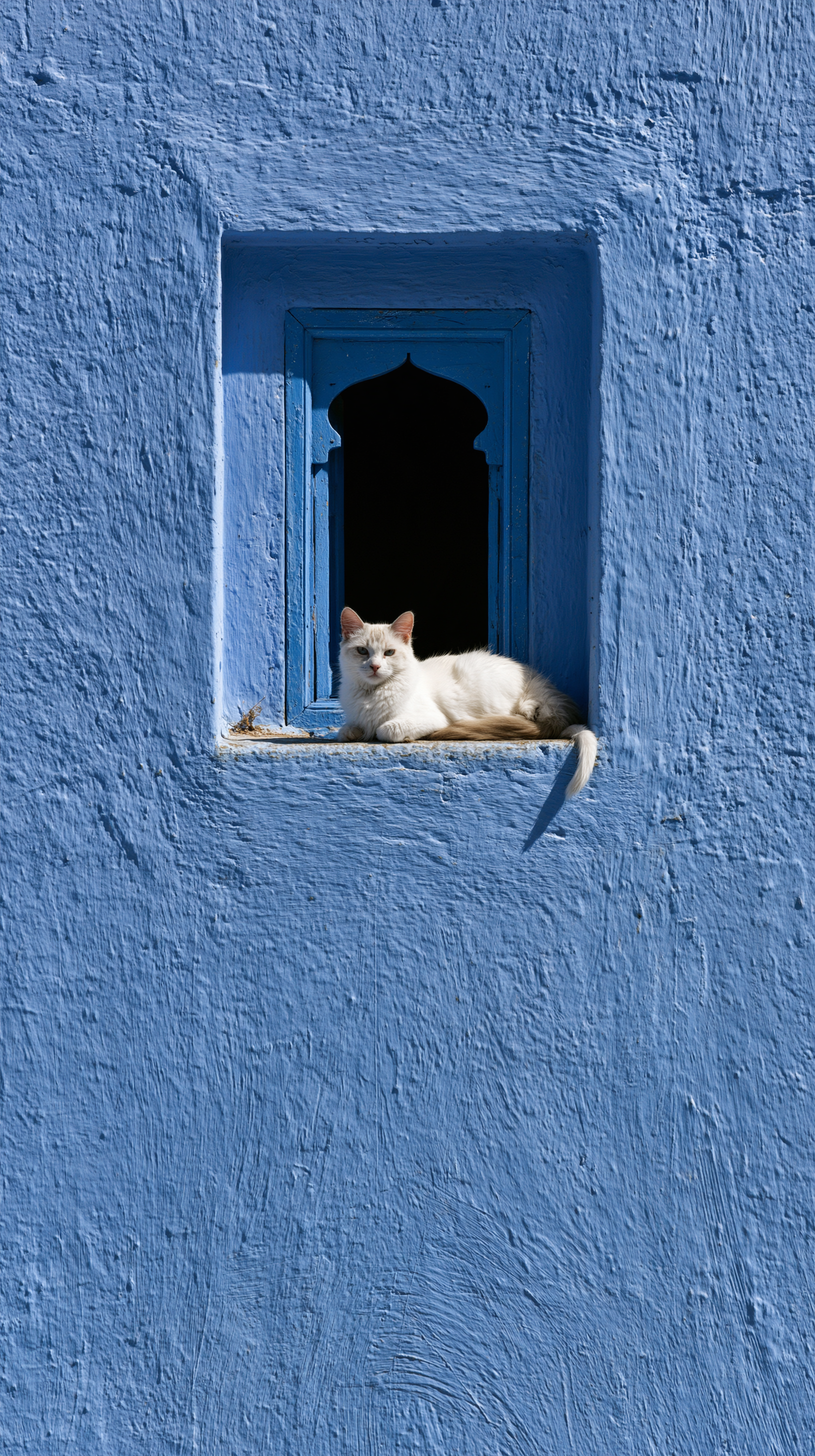 create a blue color wall of a home with a small window an... - alternate