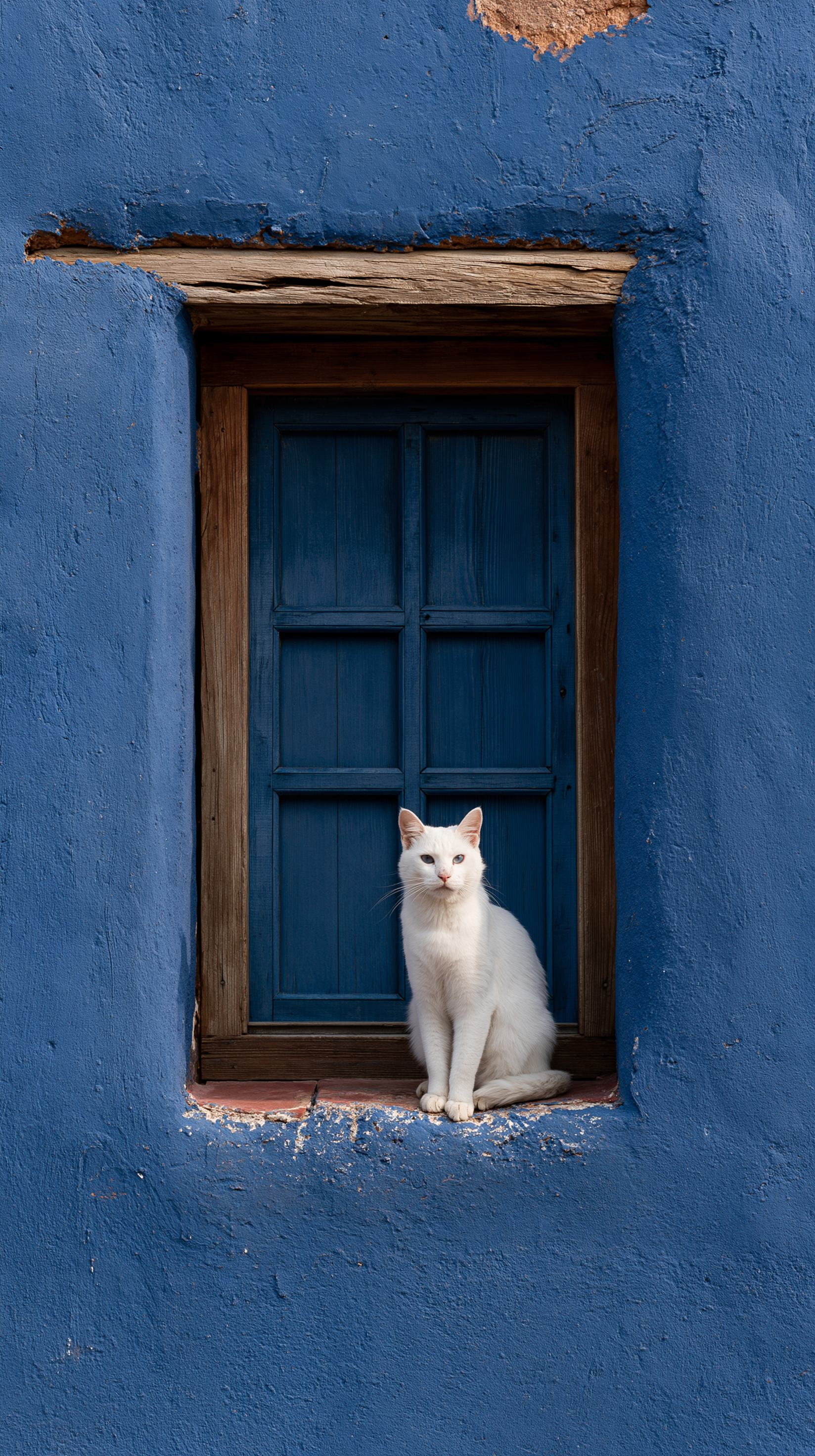 create a blue color wall of a home with a small window an... - alternate