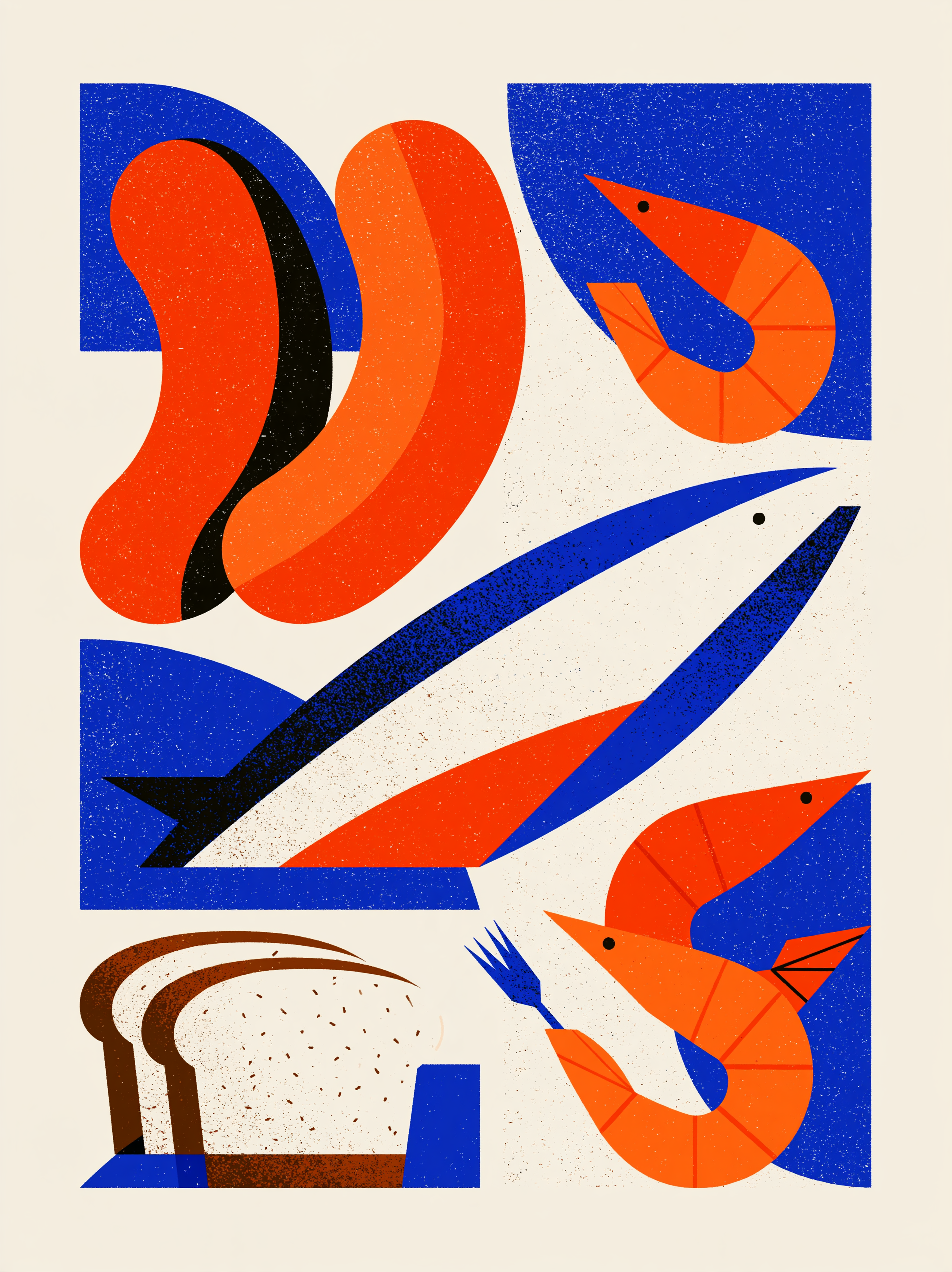 Modern flat design food illustration, bratwurst sausages,...