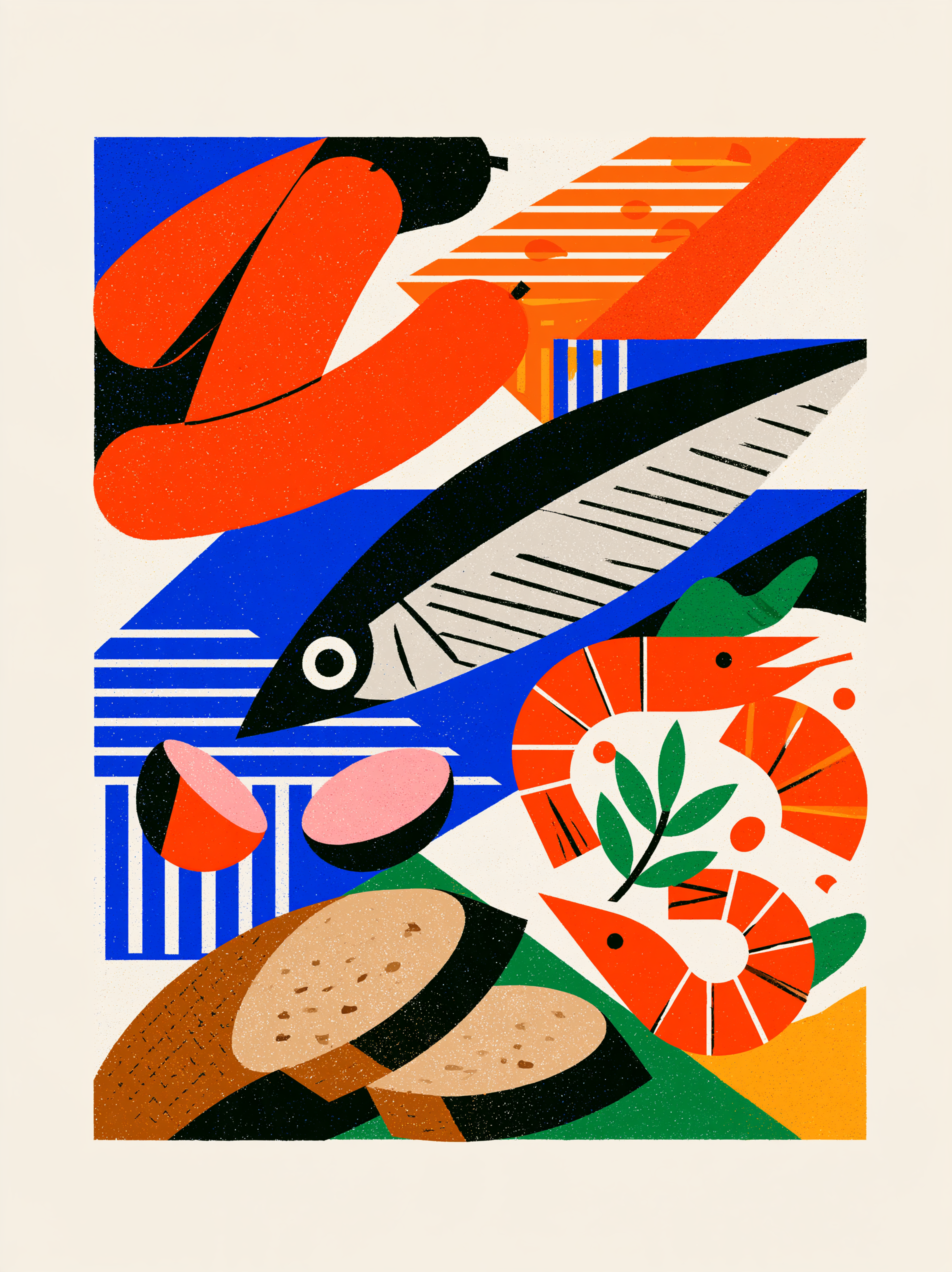 Modern flat design food illustration, bratwurst sausages,... - alternate