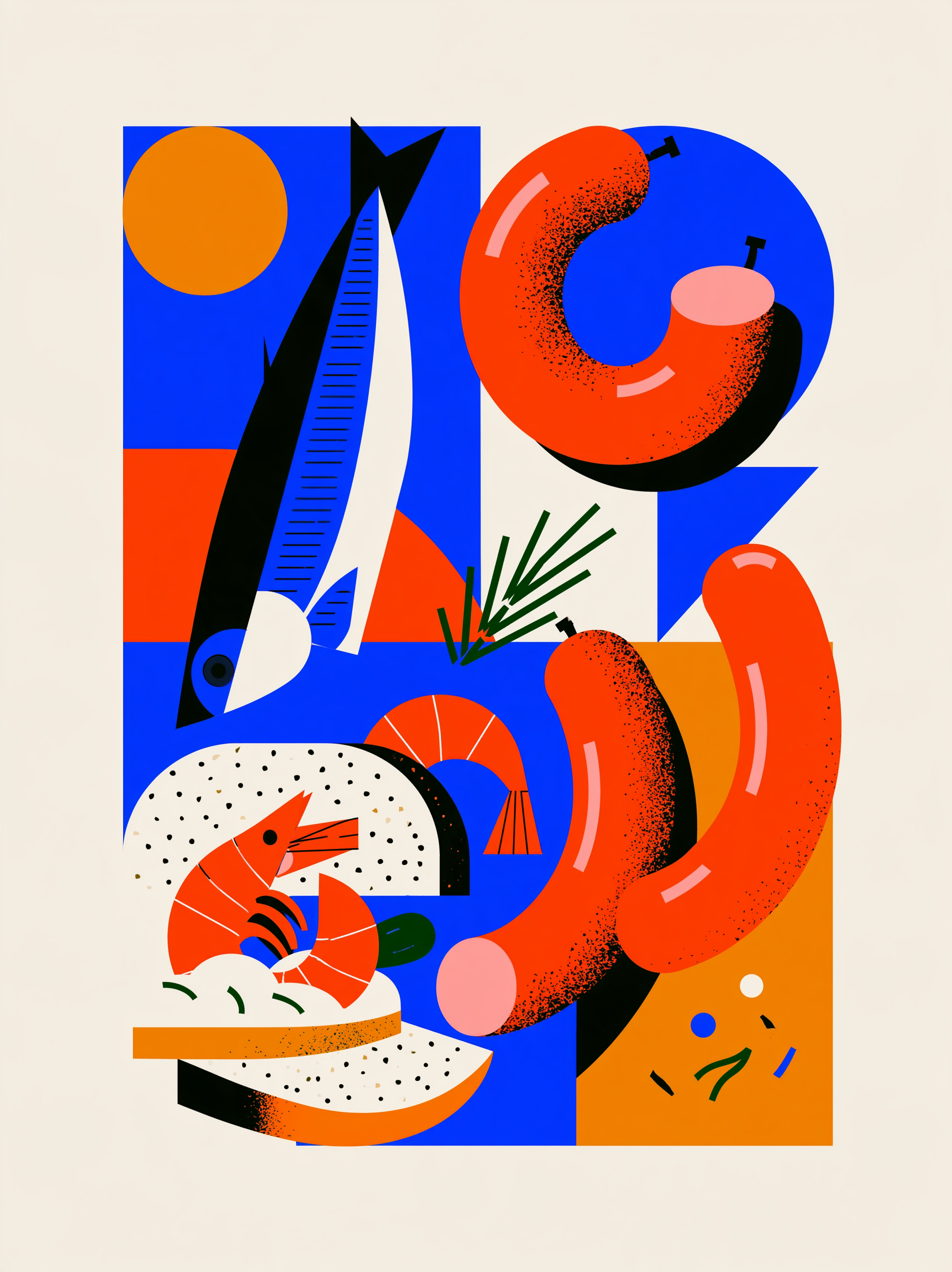 Modern flat design food illustration, bratwurst sausages,... - alternate