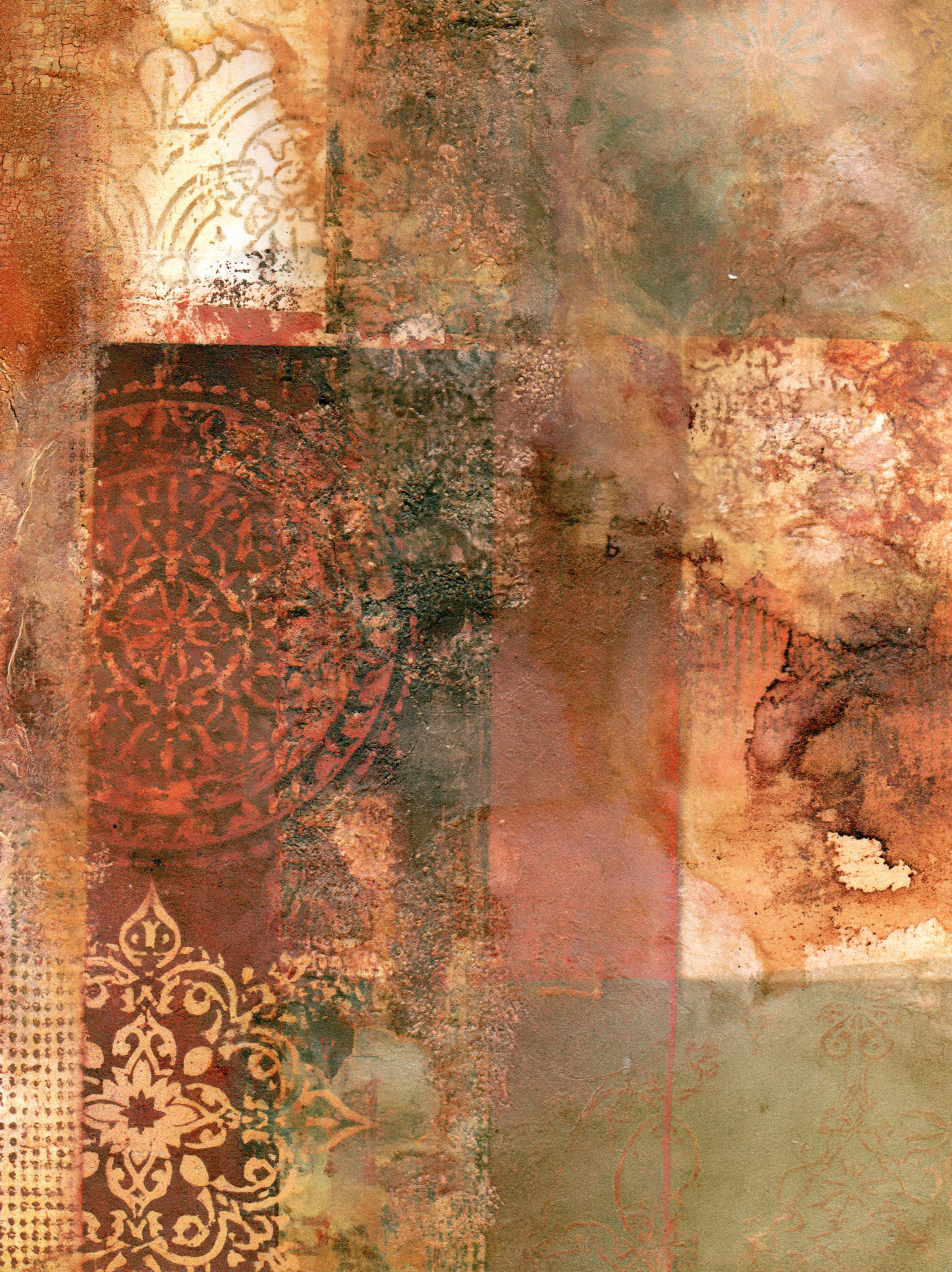 An art journal, mixed media paper of stencils, gel prints... - alternate